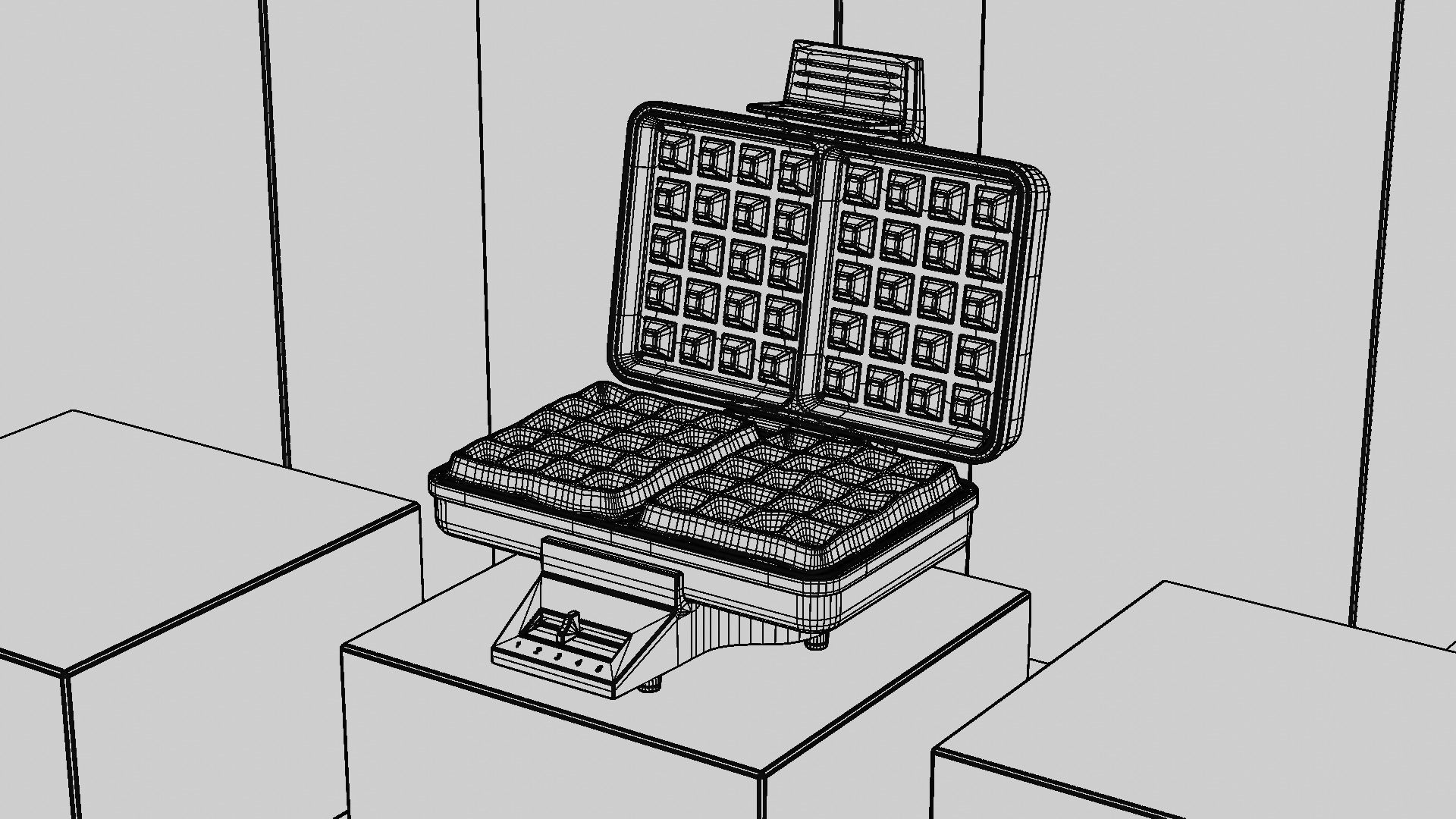 Stylish waffle iron with waffles 3D model_7