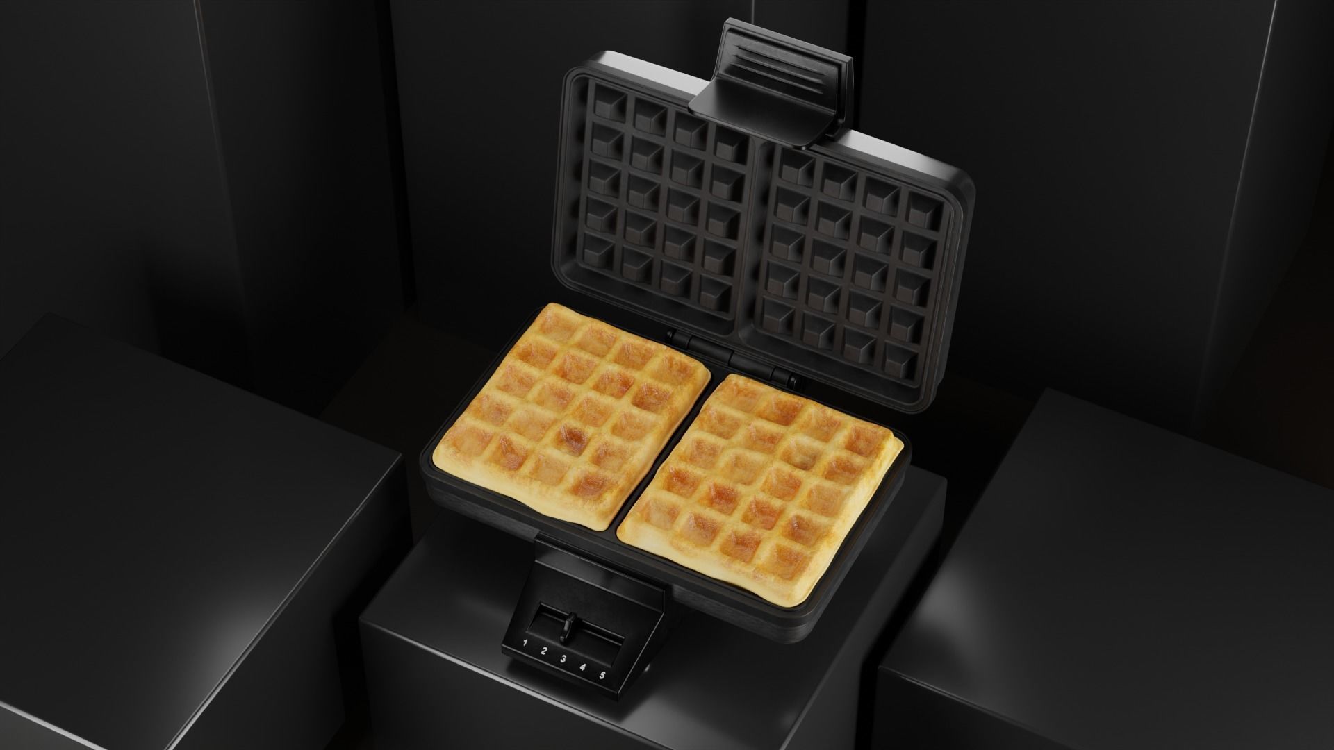 Stylish waffle iron with waffles 3D model_3