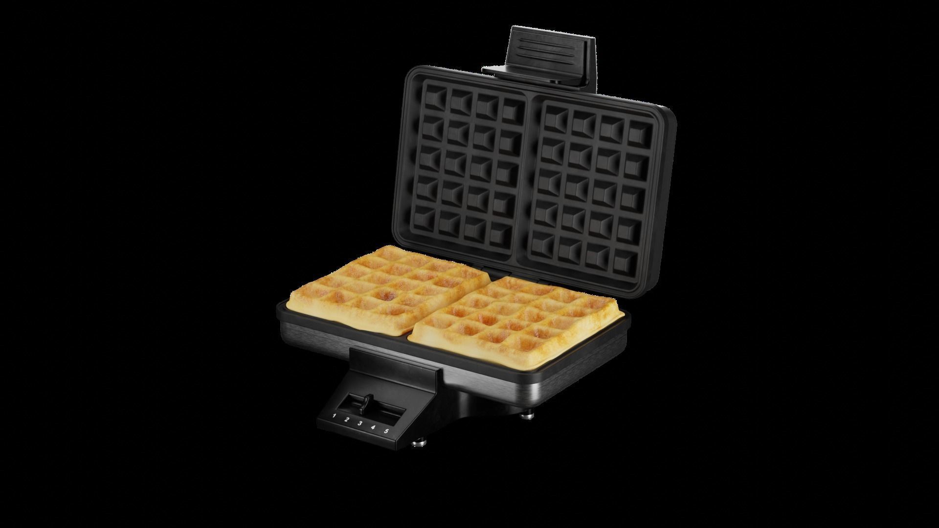 Stylish waffle iron with waffles 3D model_2