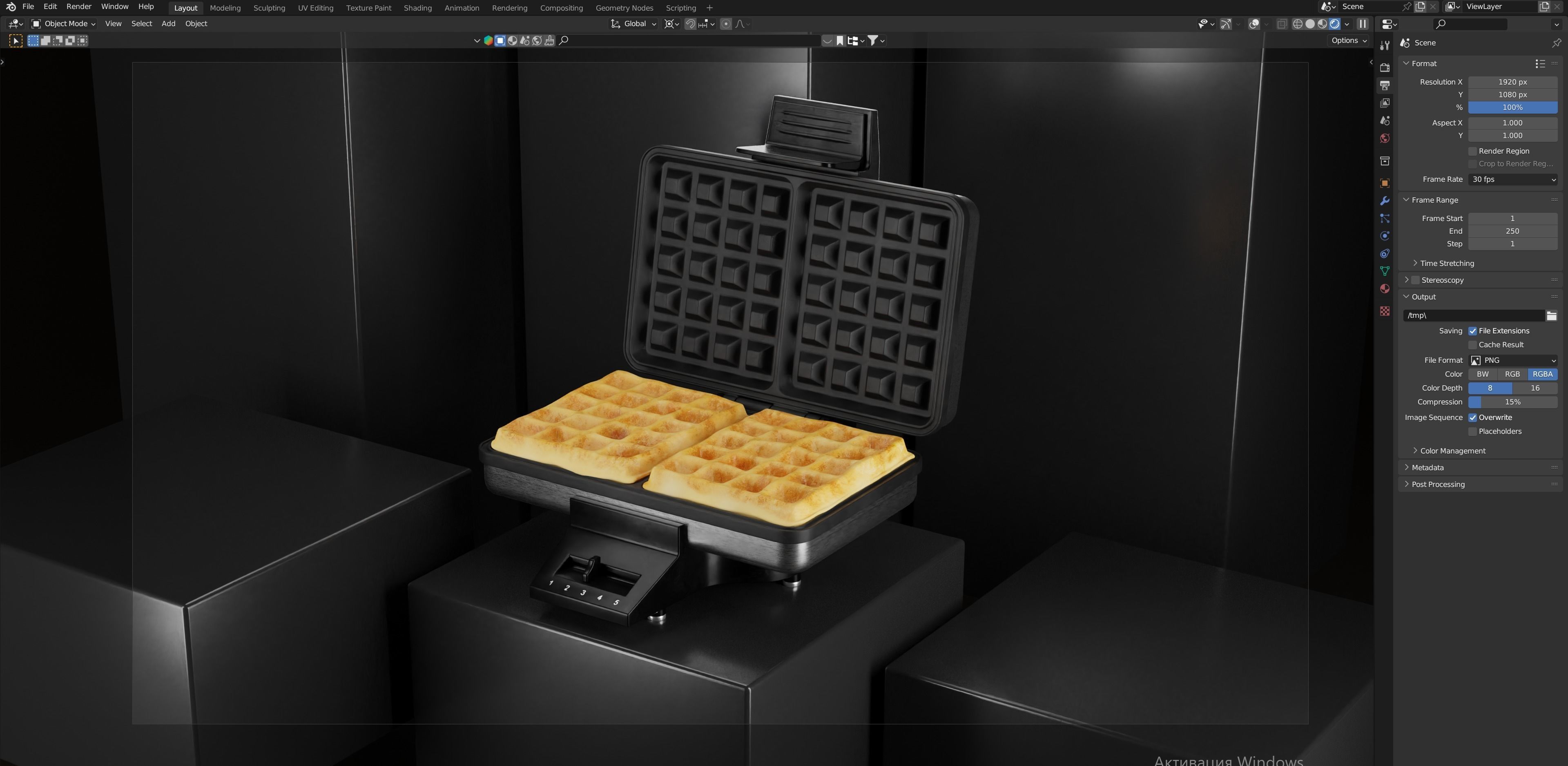 Stylish waffle iron with waffles 3D model_1