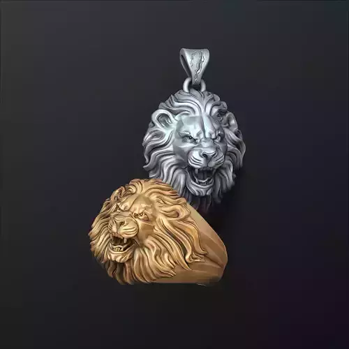 Lion Pendant Ring Collection Set 3D print model