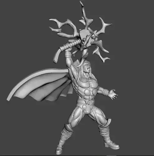thor with axe and lightenings 3d model for 3d printing