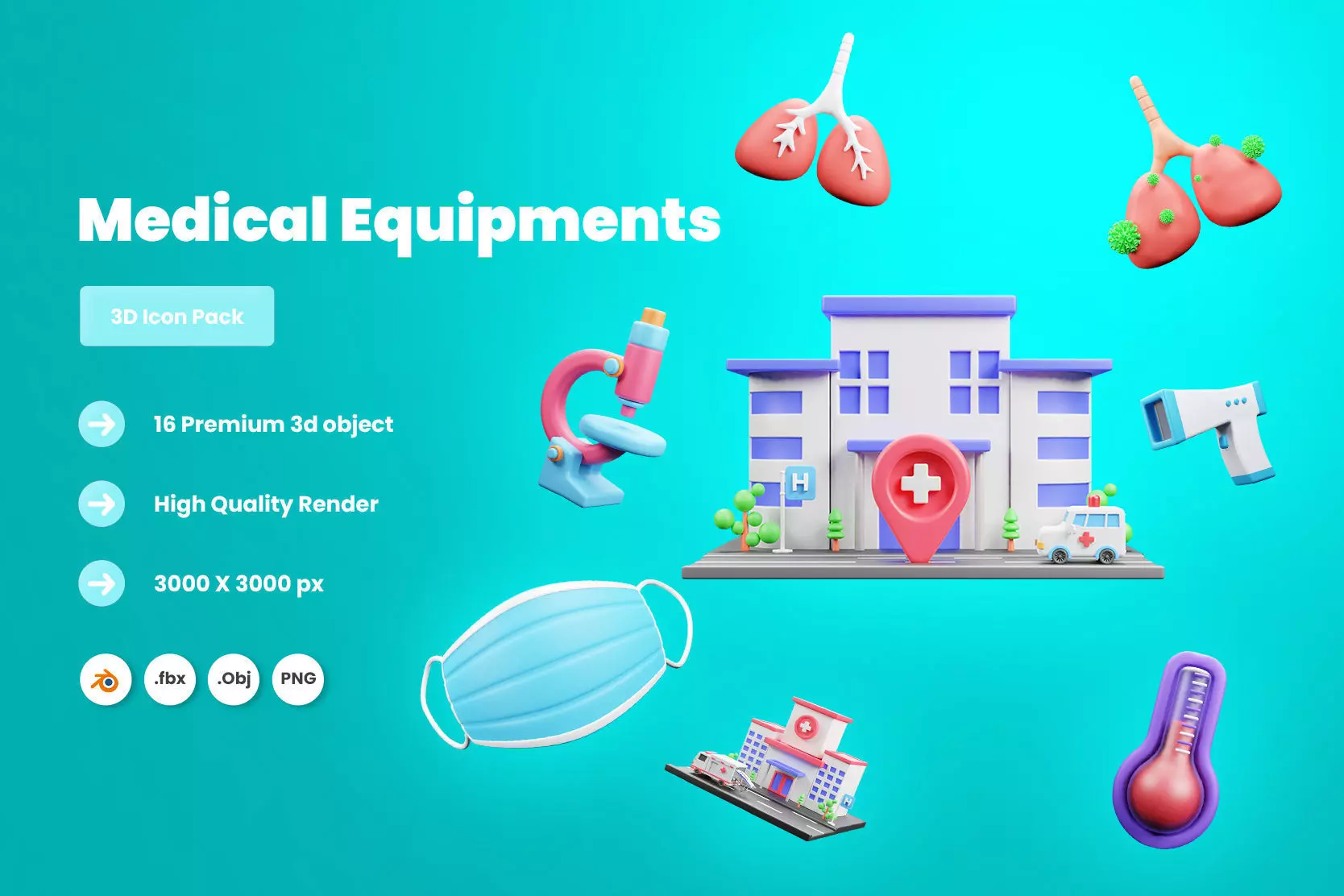 3d Medical Equipment Icon Illustration Pack 3D model_0