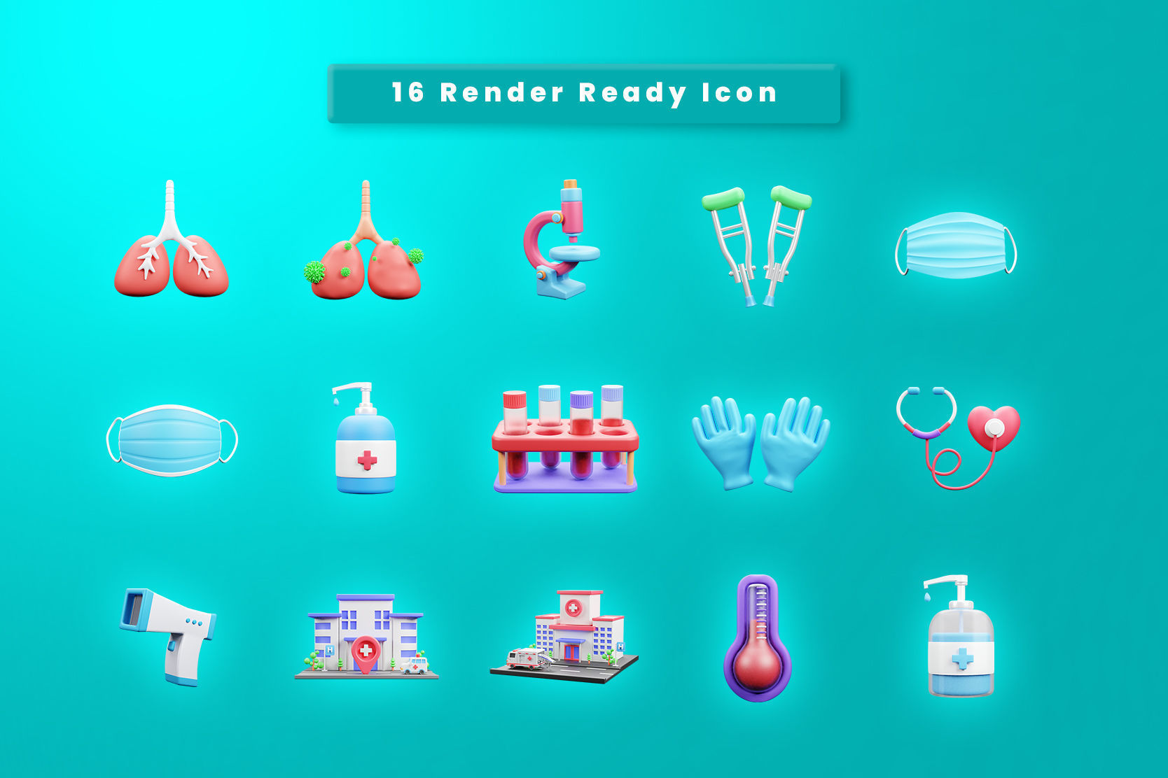 3d Medical Equipment Icon Illustration Pack 3D model_1