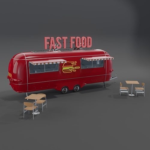Red Fast Food Trailer 3D model