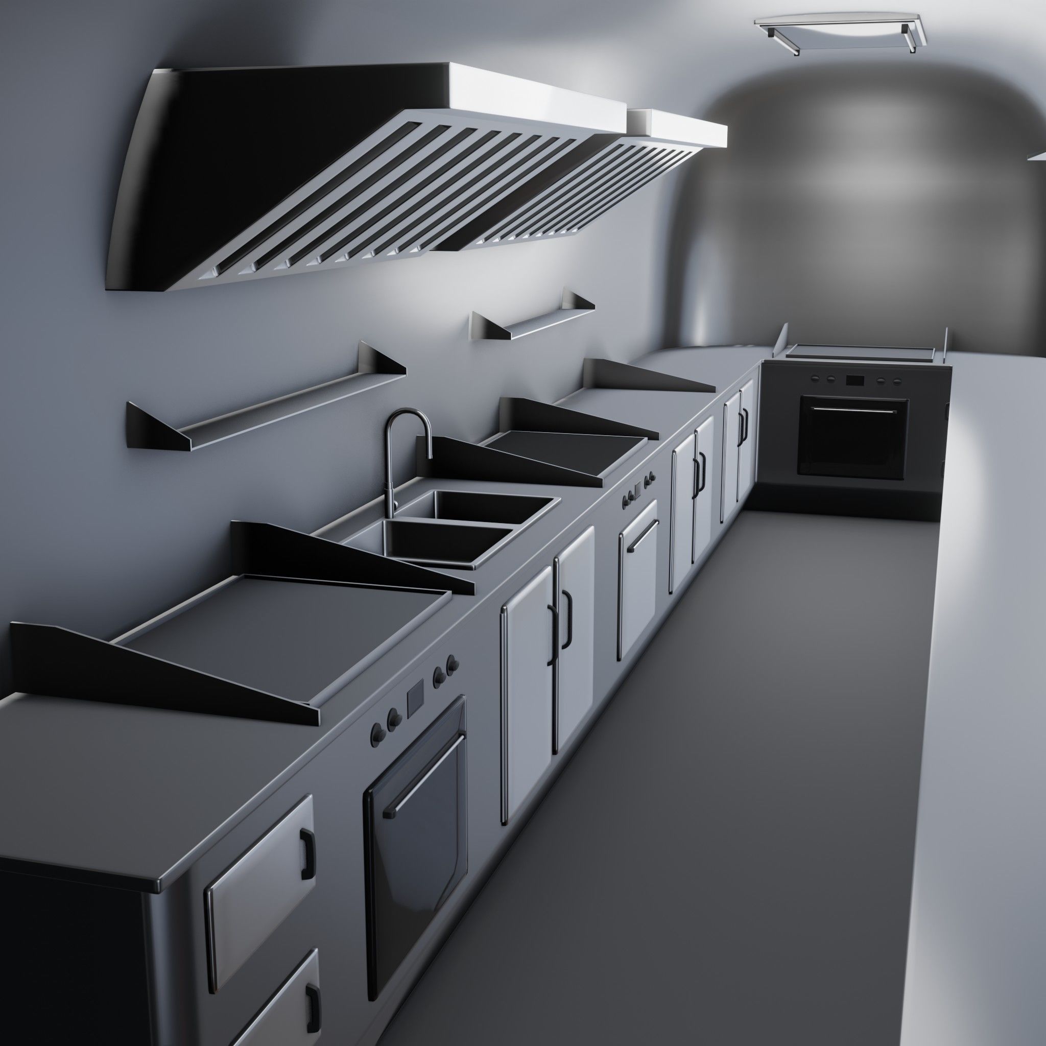 Blue Fast Food Trailer  Low-poly 3D model_4