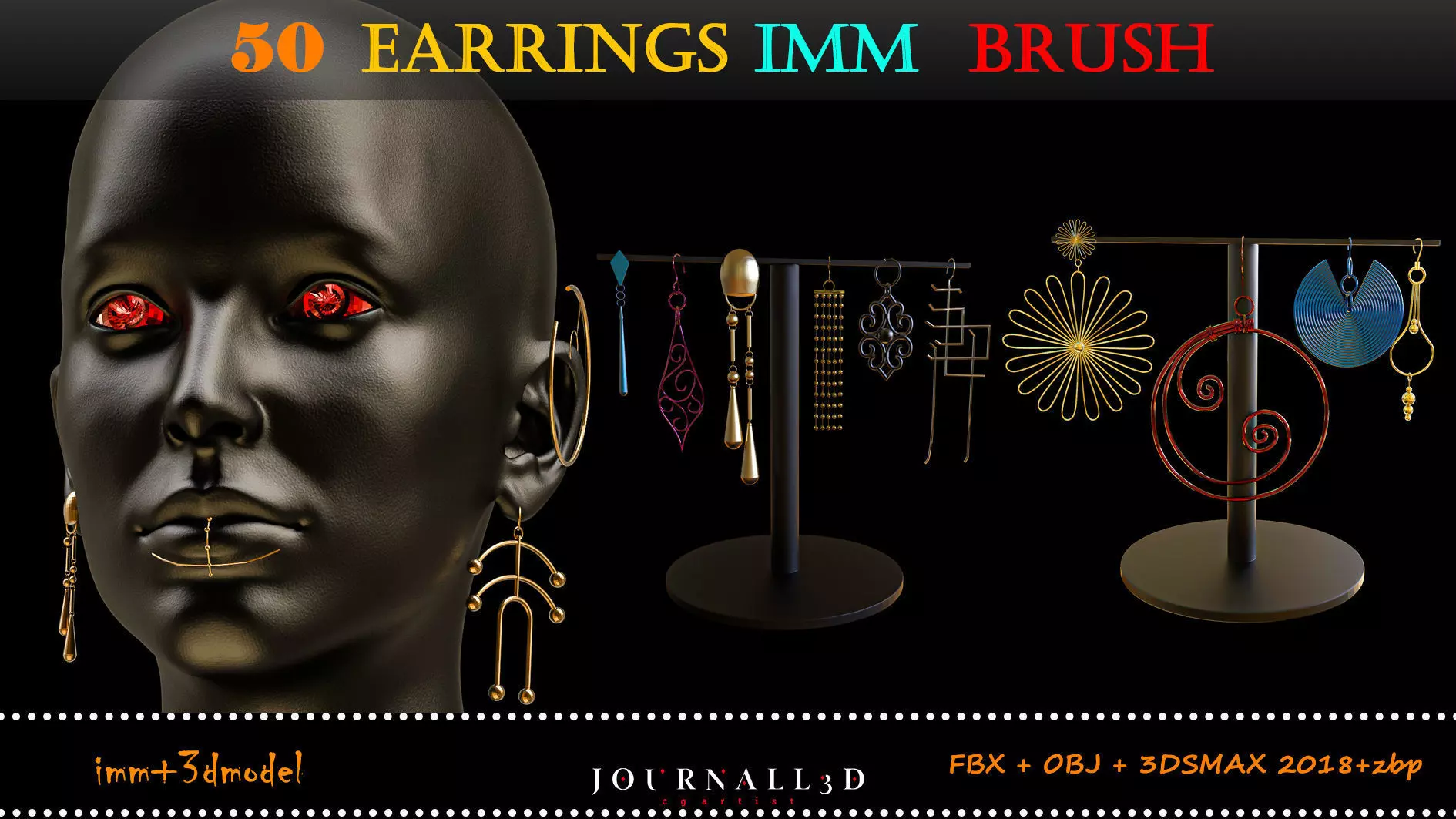 50 earrings imm brush Low-poly 3D model