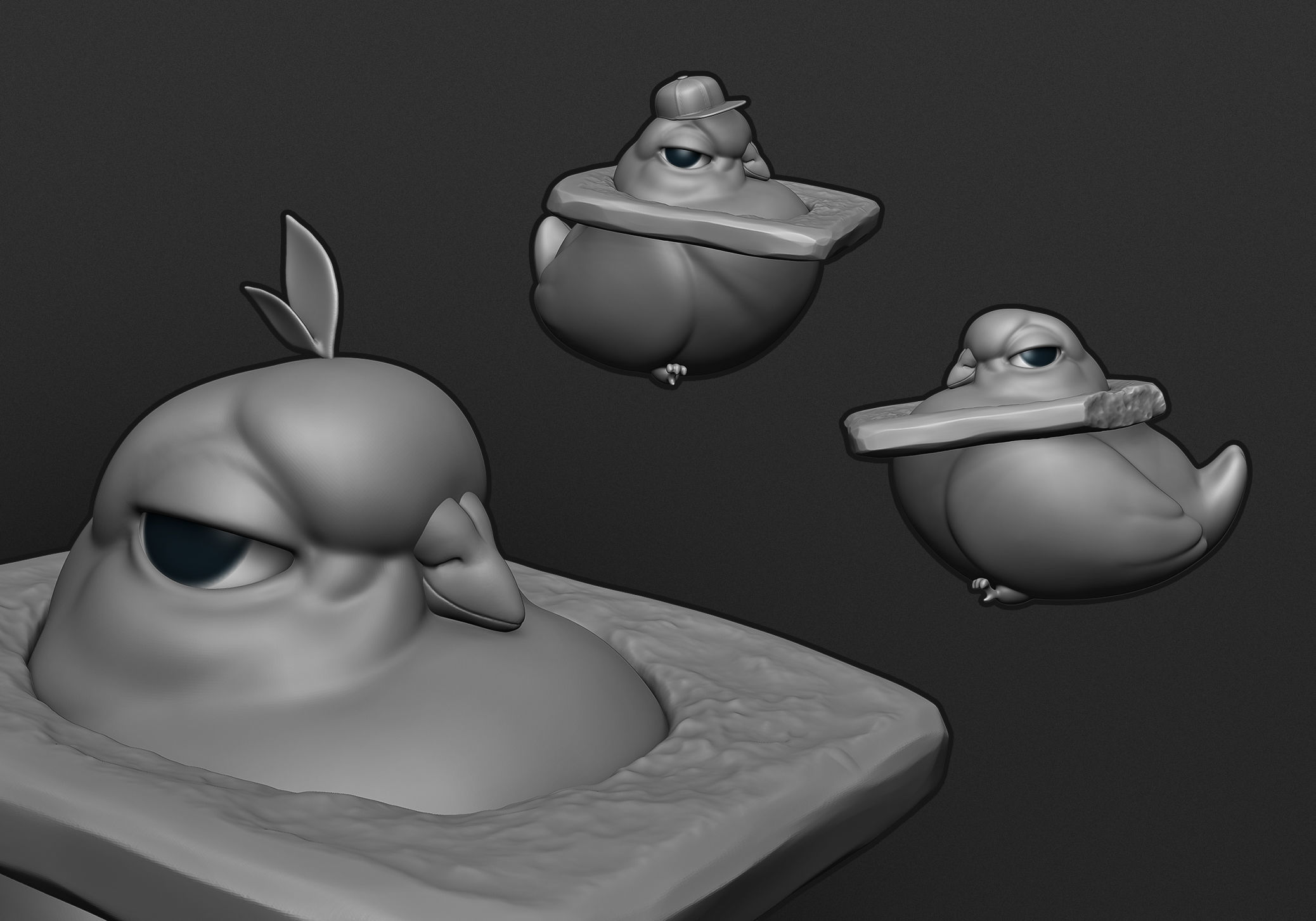 Pigeon with a crust of bread 3D print model_1