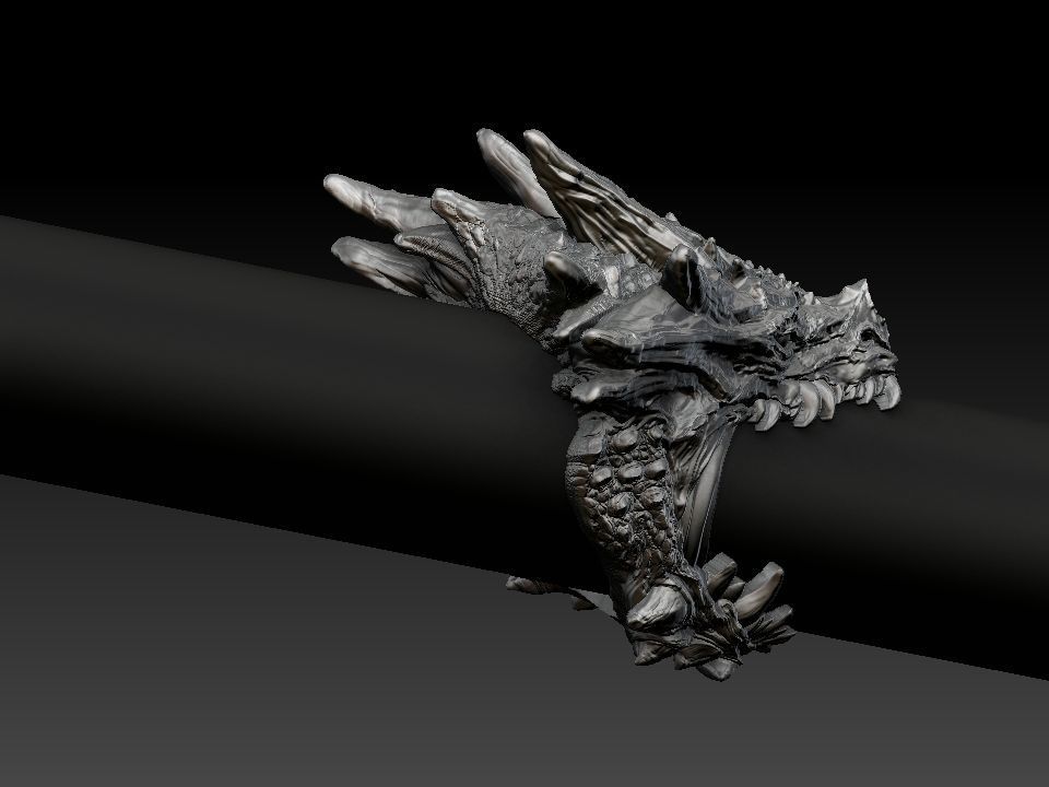 Dragon biker ring 3D print model  3D print model_36