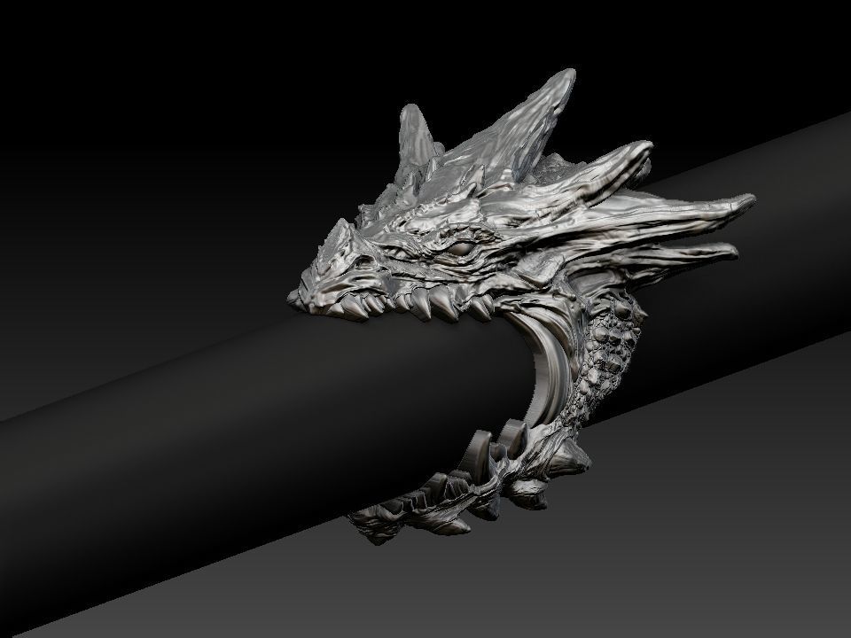Dragon biker ring 3D print model  3D print model_25