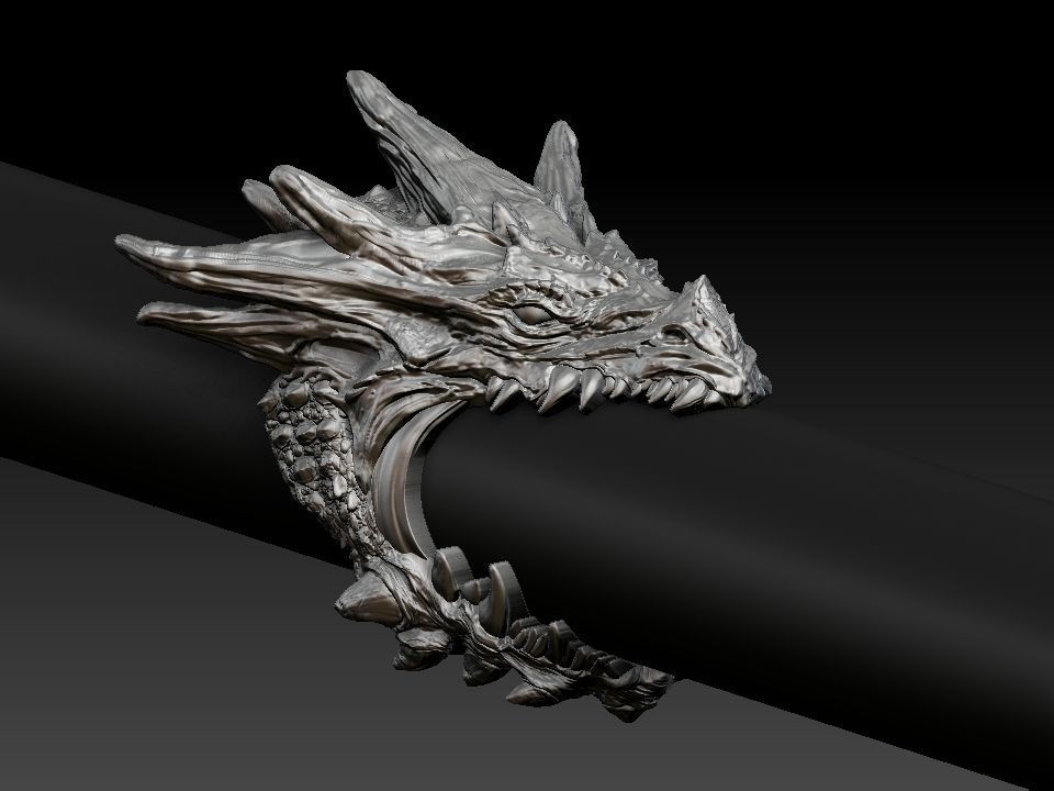 Dragon biker ring 3D print model  3D print model_30