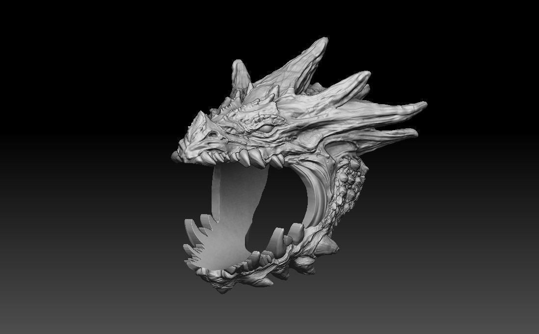 Dragon biker ring 3D print model  3D print model_16