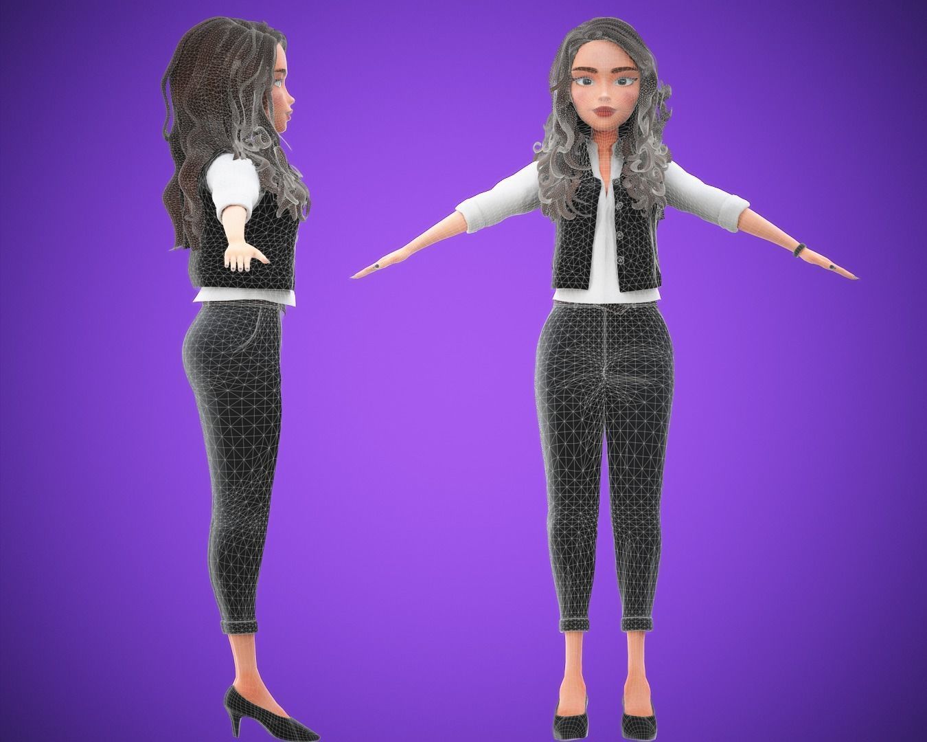 game business Cartoon Girl Character rigged Low-poly 3D model_7