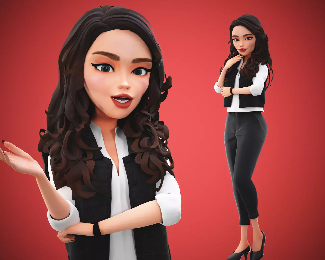 game business Cartoon Girl Character rigged Low-poly 3D model_0