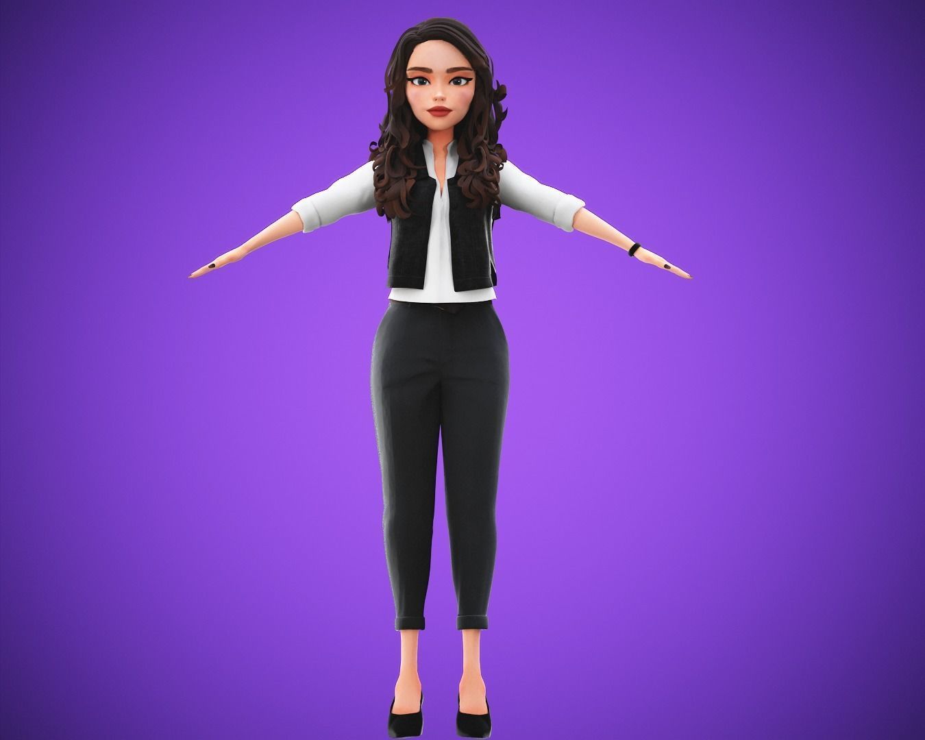 game business Cartoon Girl Character rigged Low-poly 3D model_8