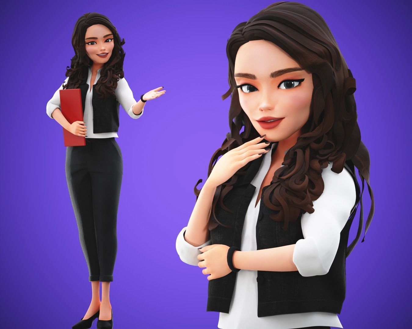 game business Cartoon Girl Character rigged Low-poly 3D model_1