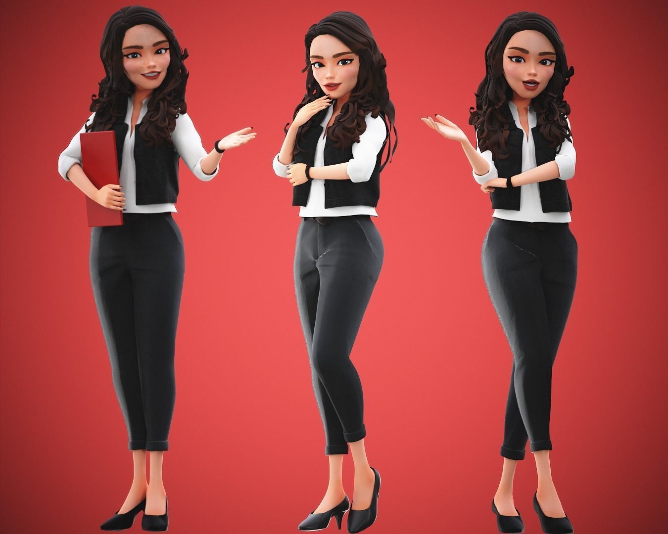 game business Cartoon Girl Character rigged Low-poly 3D model_3