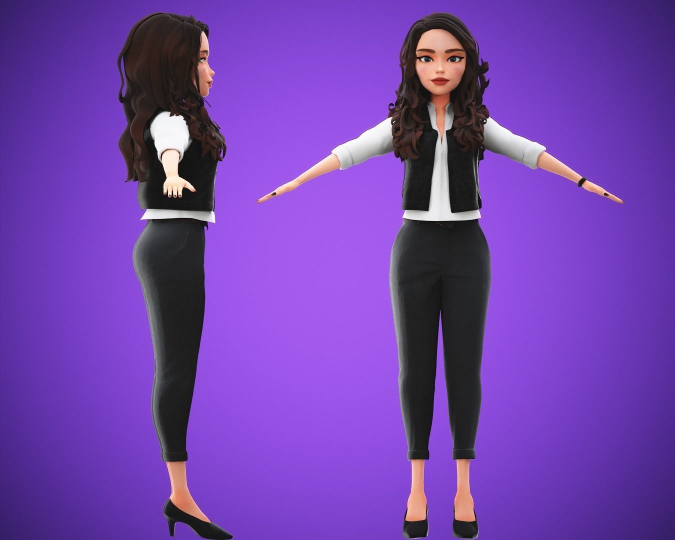 game business Cartoon Girl Character rigged Low-poly 3D model_6