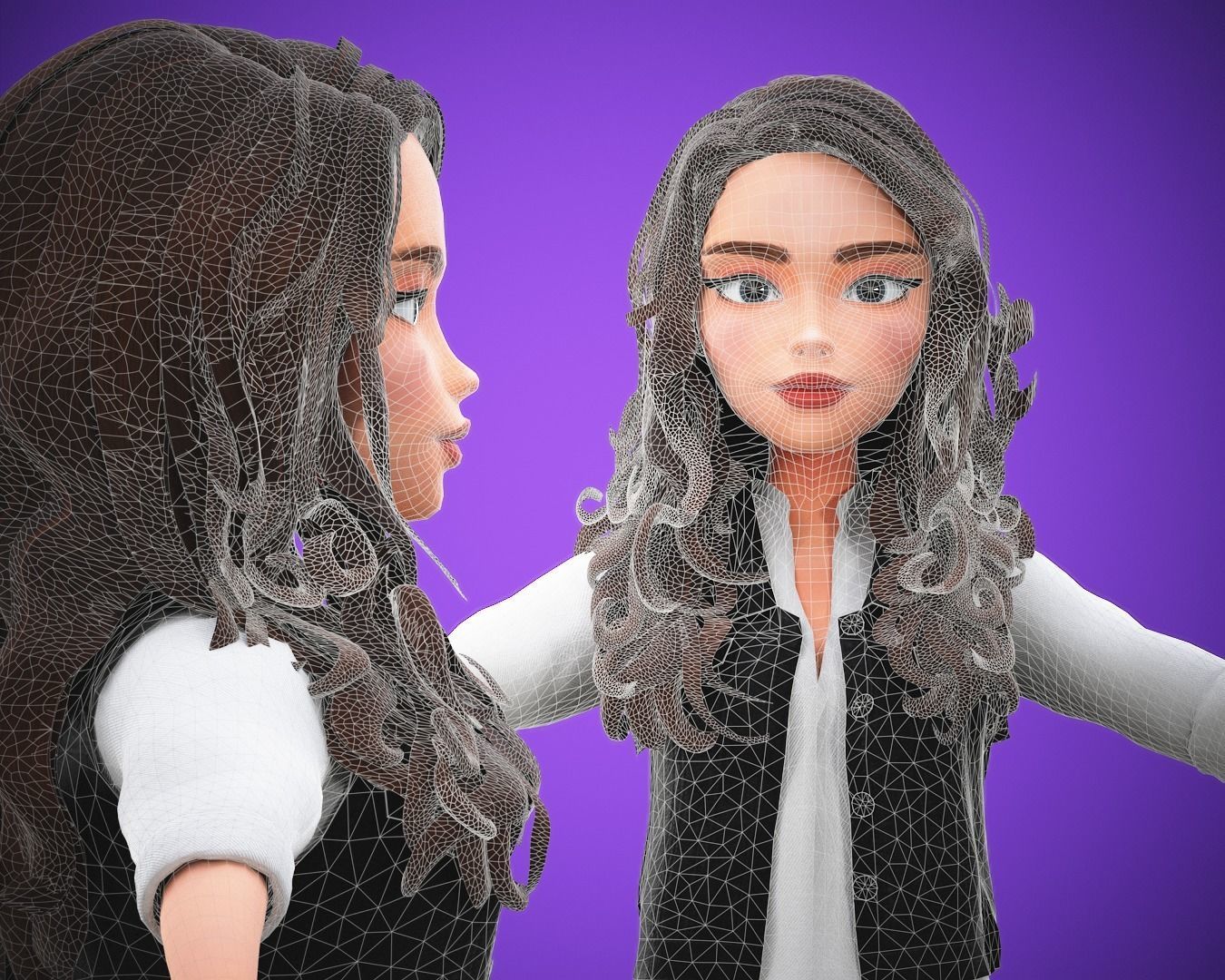 game business Cartoon Girl Character rigged Low-poly 3D model_4