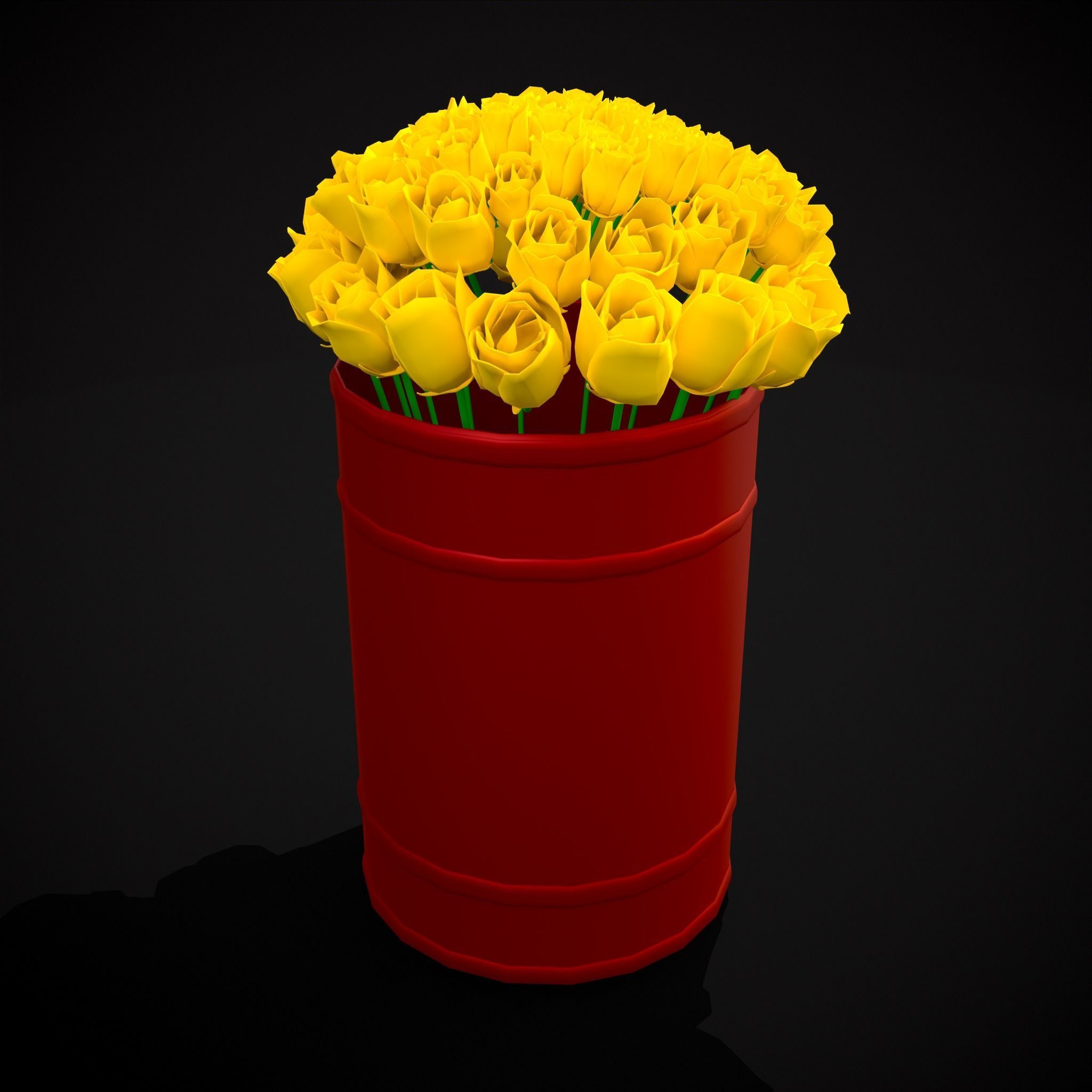 Yellow Roses Tin Low-poly 3D model_13