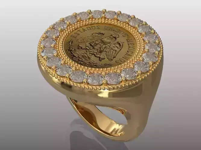 gold bullion diamond coin frame ring dos pesos usa size 5