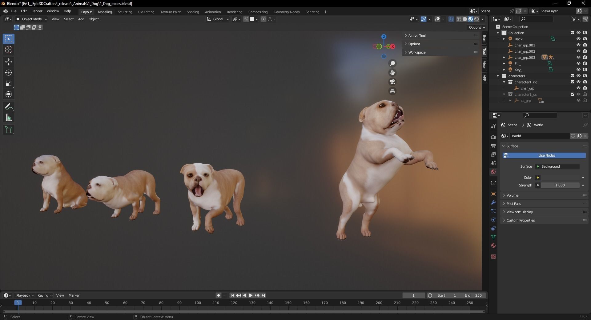 Pug Charming Bulldog French English Bulldog 3D Dog Models Low-poly 3D model_5