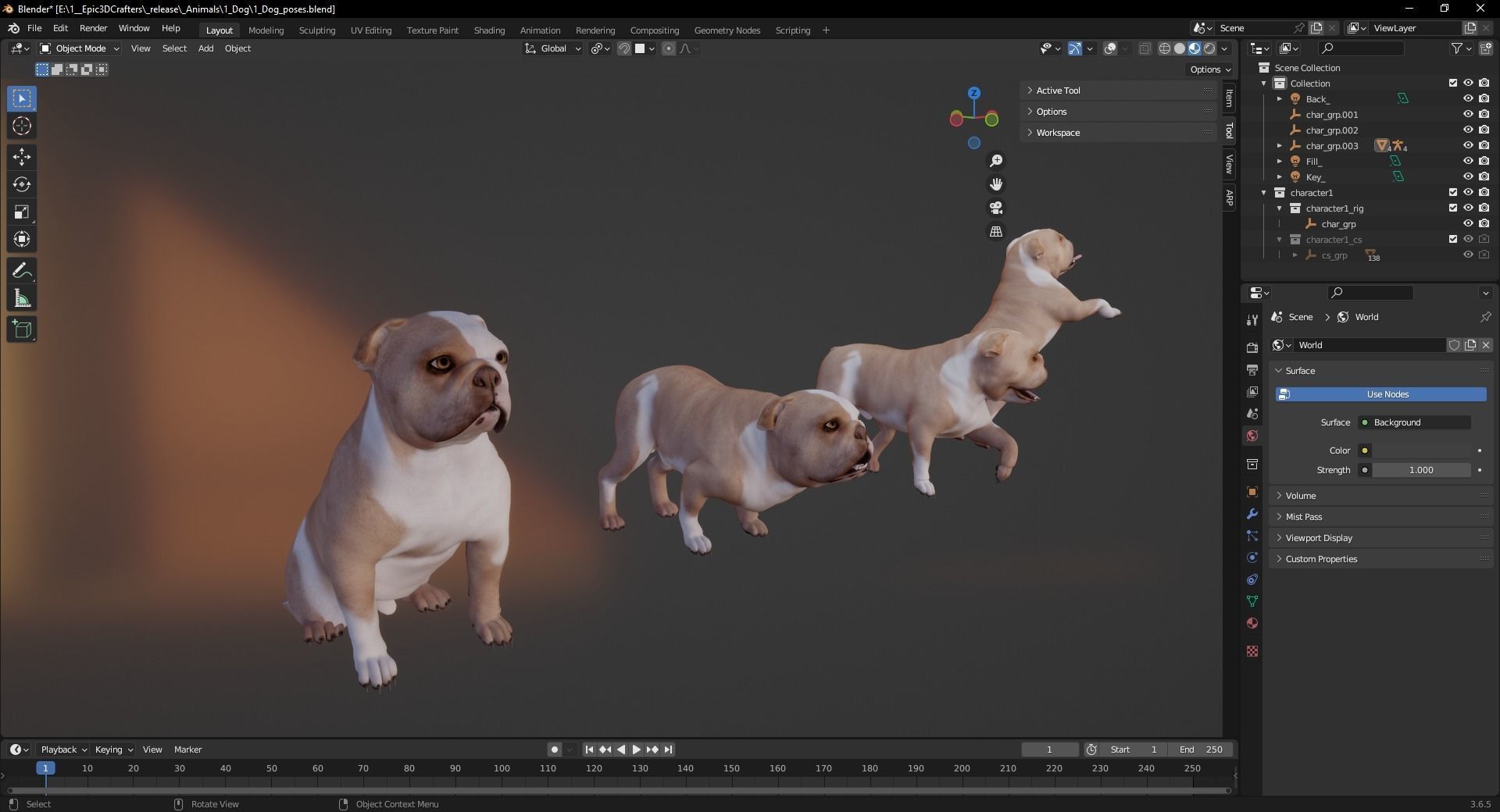 Pug Charming Bulldog French English Bulldog 3D Dog Models Low-poly 3D model_8