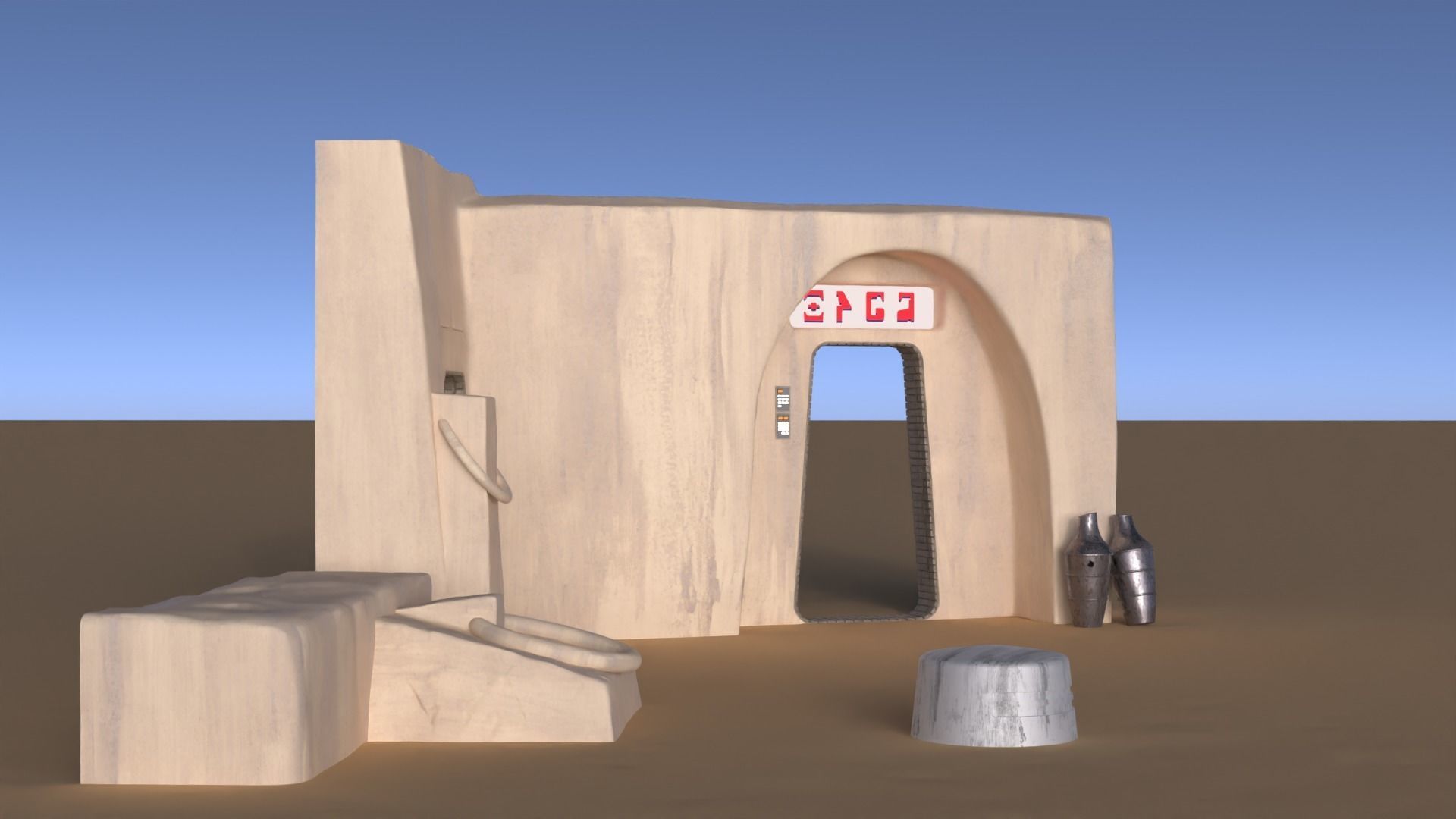 Set 1 Cantina main Entrance Outside 1-6 scale Hottoys 3D print model_9
