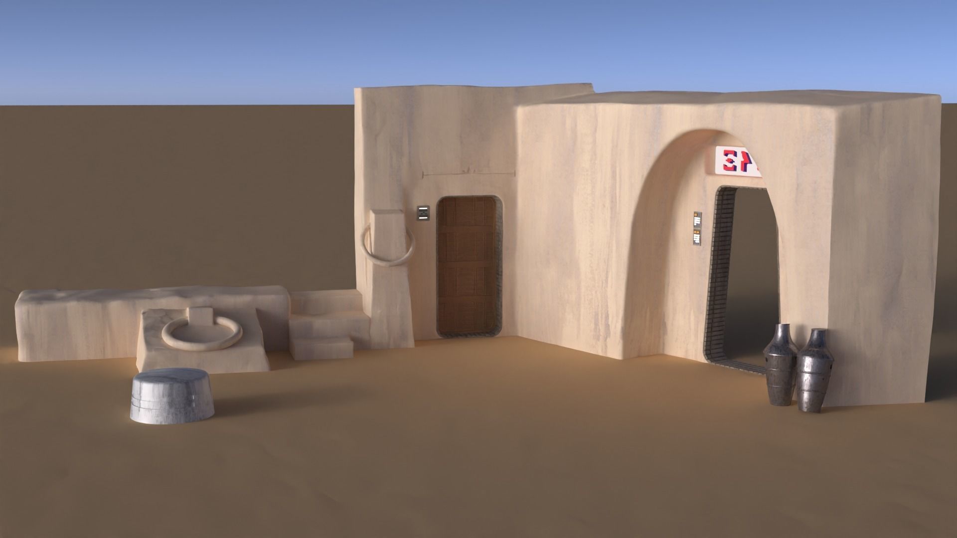 Set 1 Cantina main Entrance Outside 1-18 scale Kenner Hasbro 3D print model_10