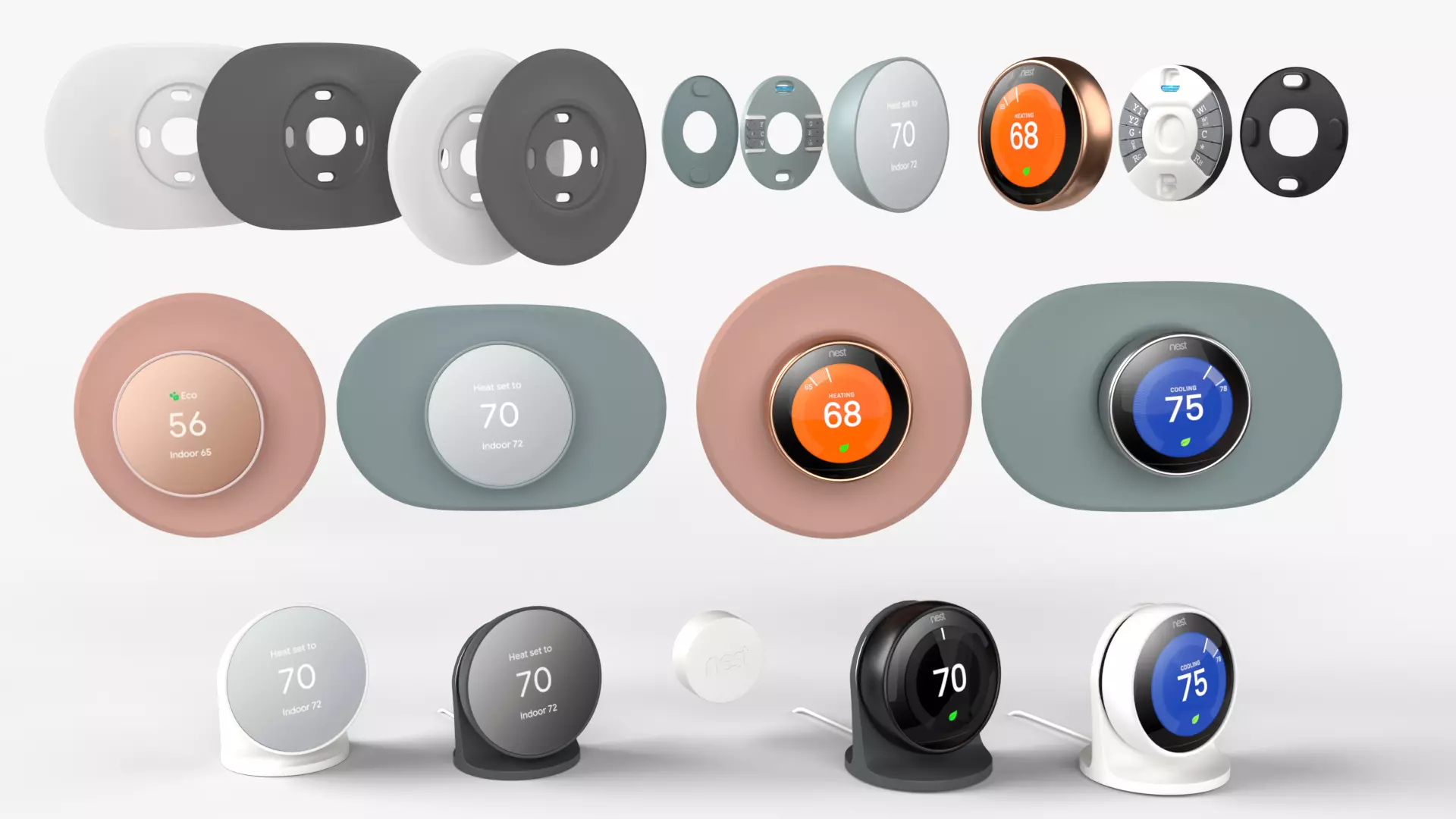 Google Nest Thermostat and Learning Thermostat all Colors 2023 3D model_0