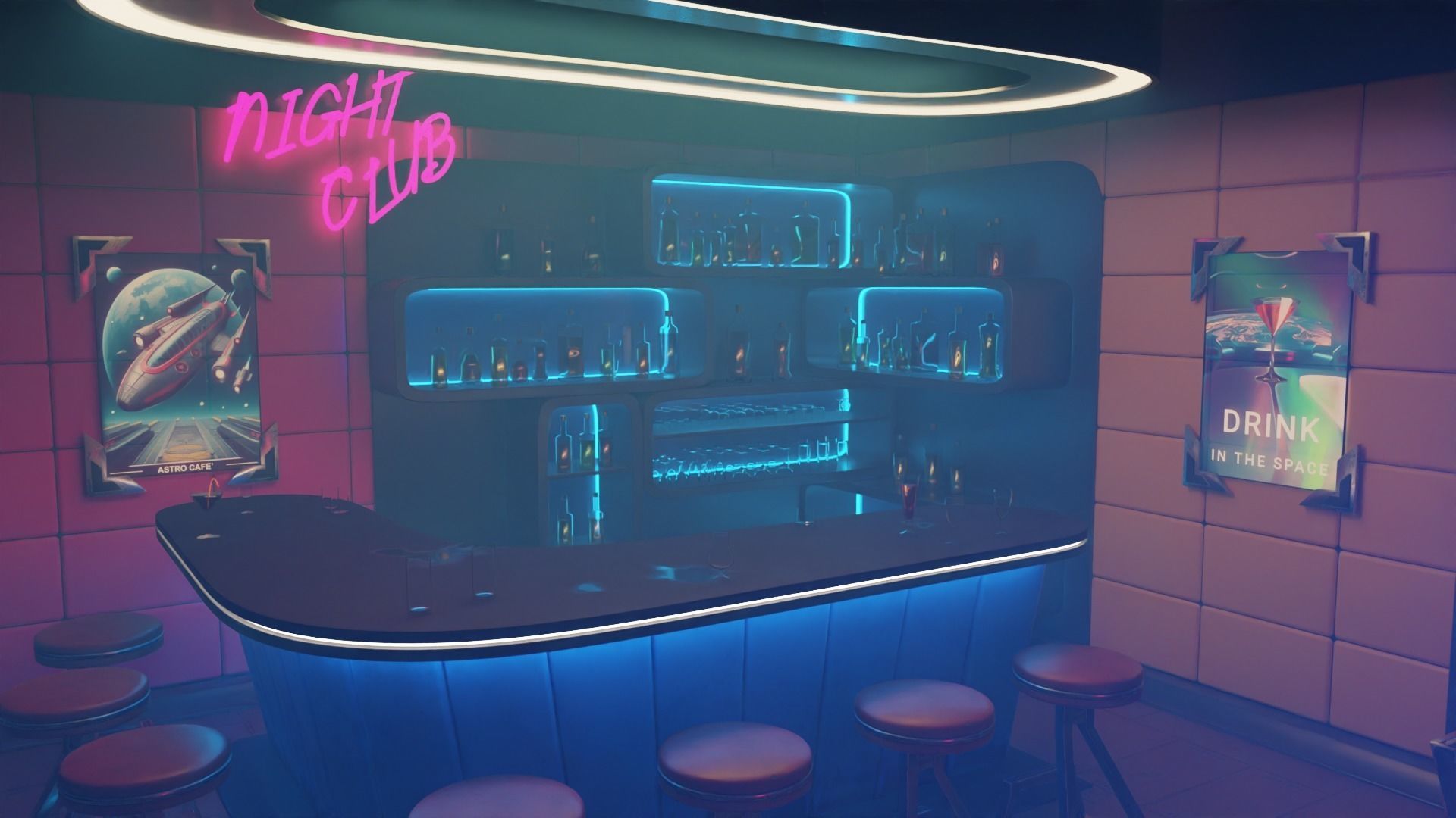 NightClub - Futuristic Pub Ambience - Asset Low-poly 3D model_10
