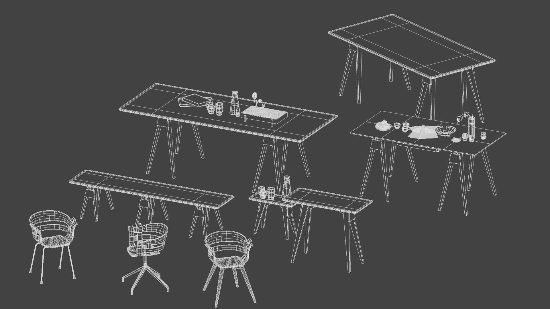 Arco table and Wick chair set 3D model_14