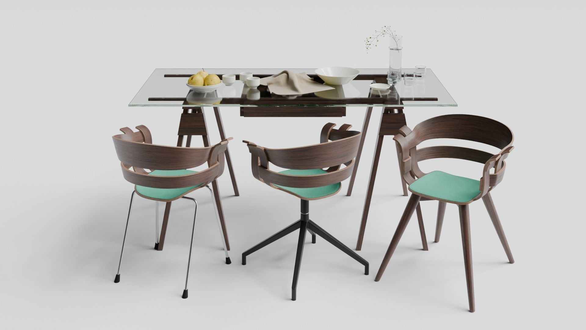 Arco table and Wick chair set 3D model_8