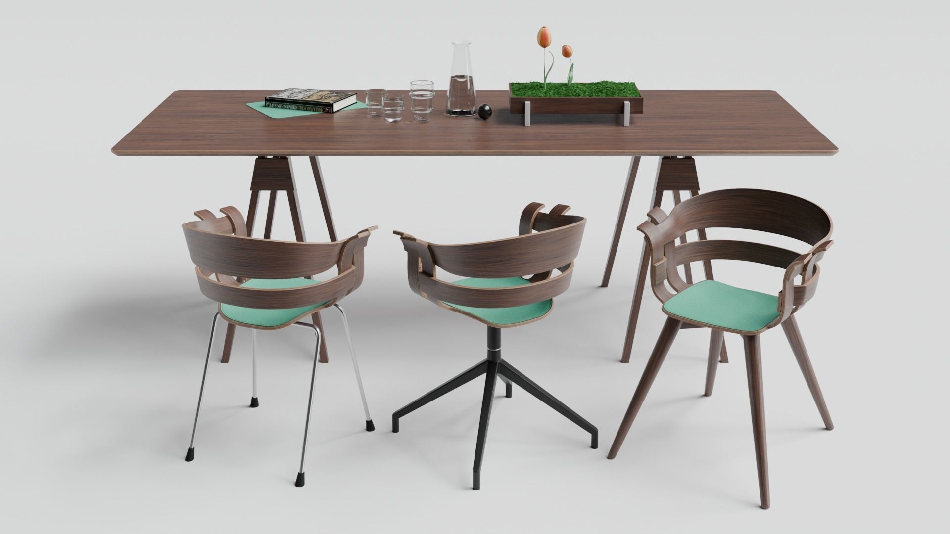 Arco table and Wick chair set 3D model_2