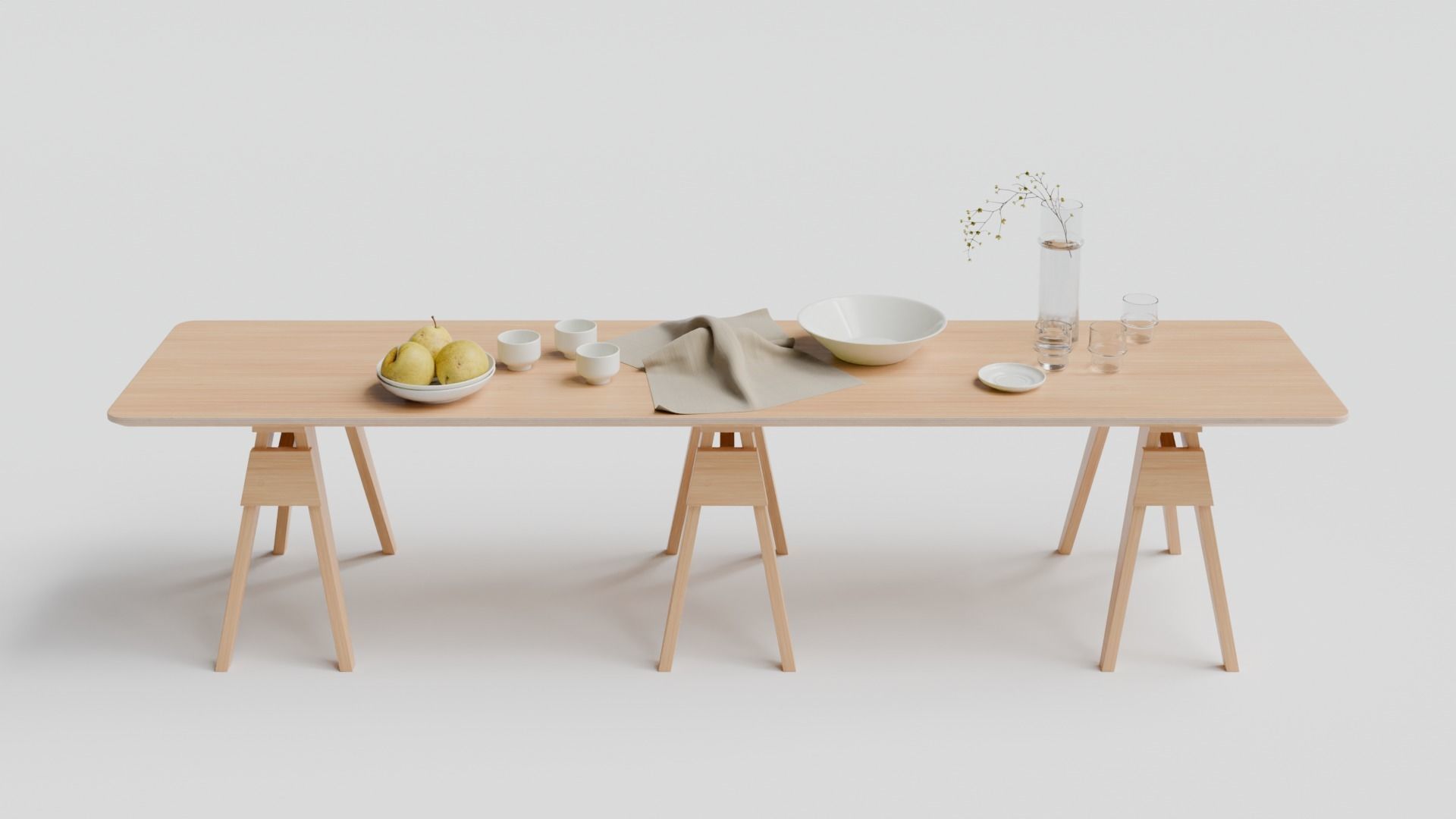 Arco table and Wick chair set 3D model_5