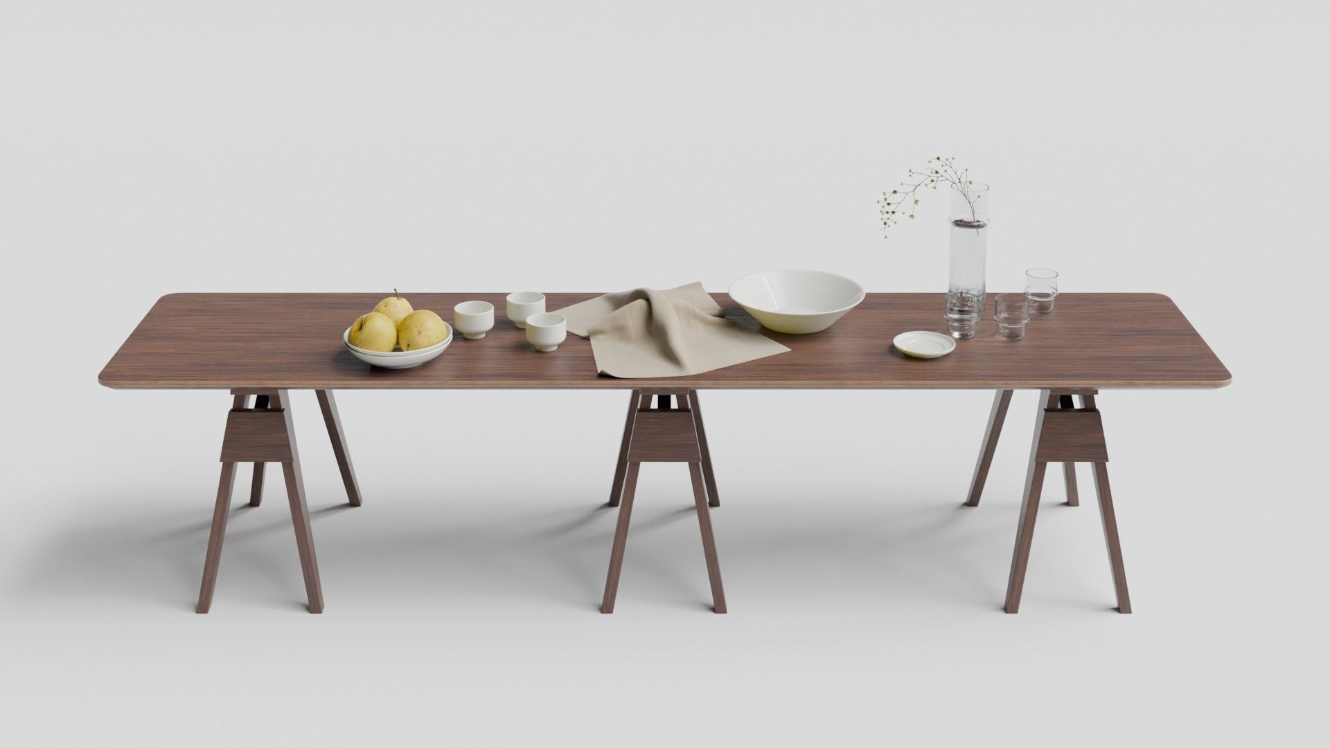 Arco table and Wick chair set 3D model_6