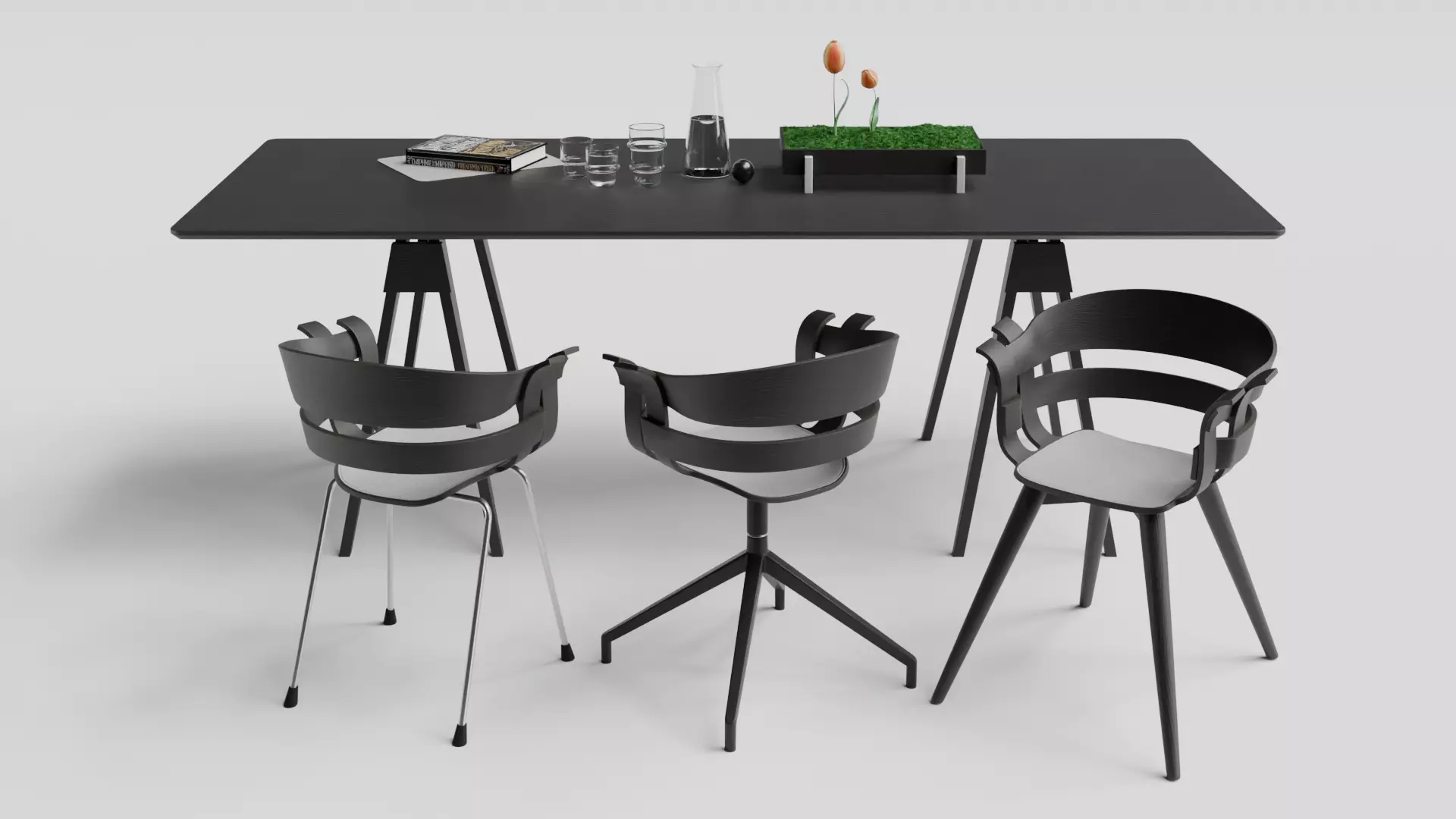 Arco table and Wick chair set 3D model_0