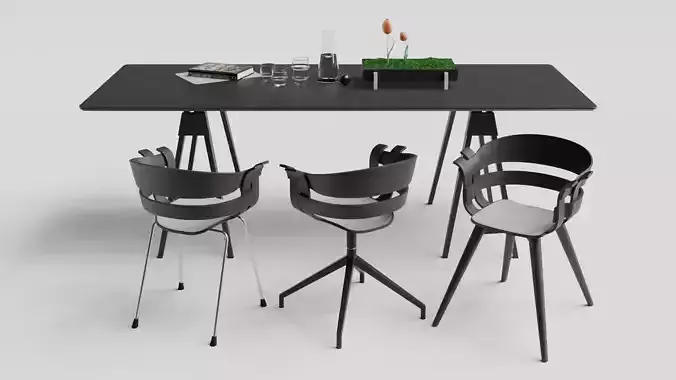 Arco table and Wick chair set 3D model