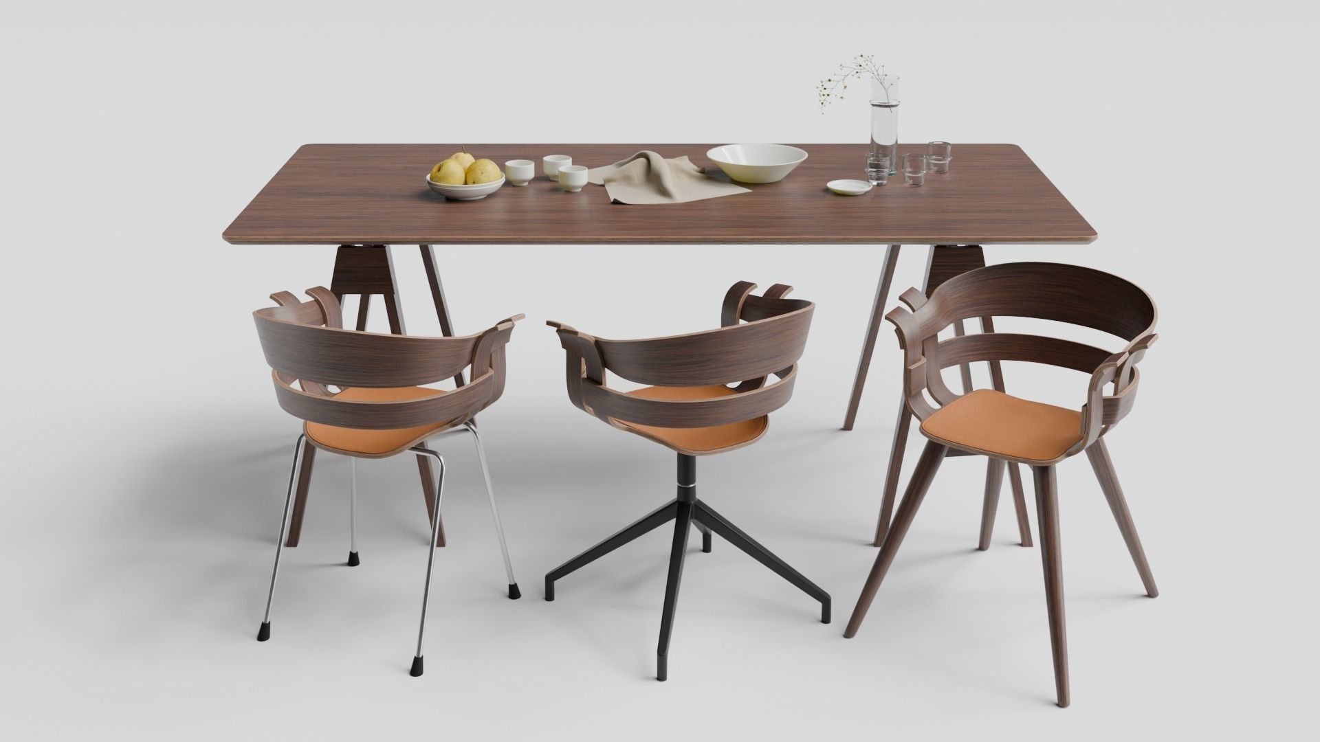 Arco table and Wick chair set 3D model_3