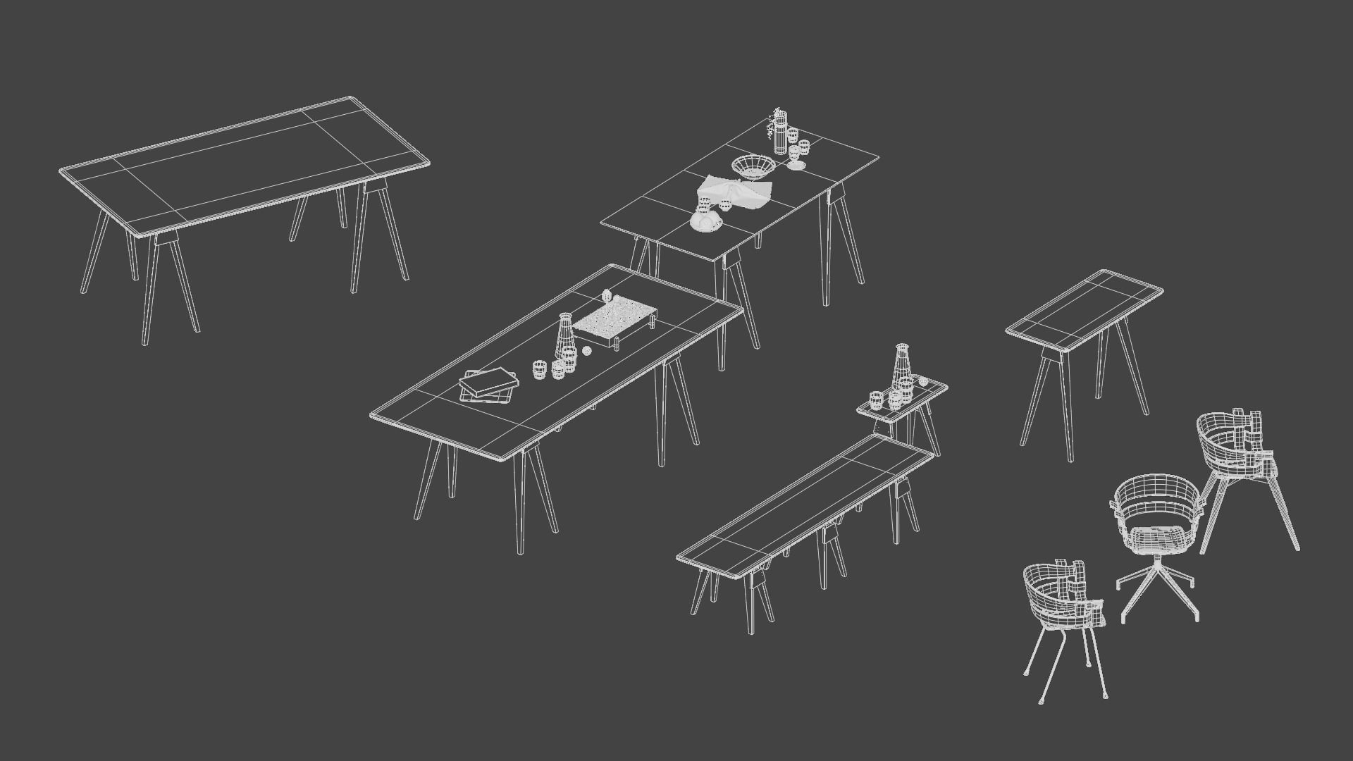 Arco table and Wick chair set 3D model_15
