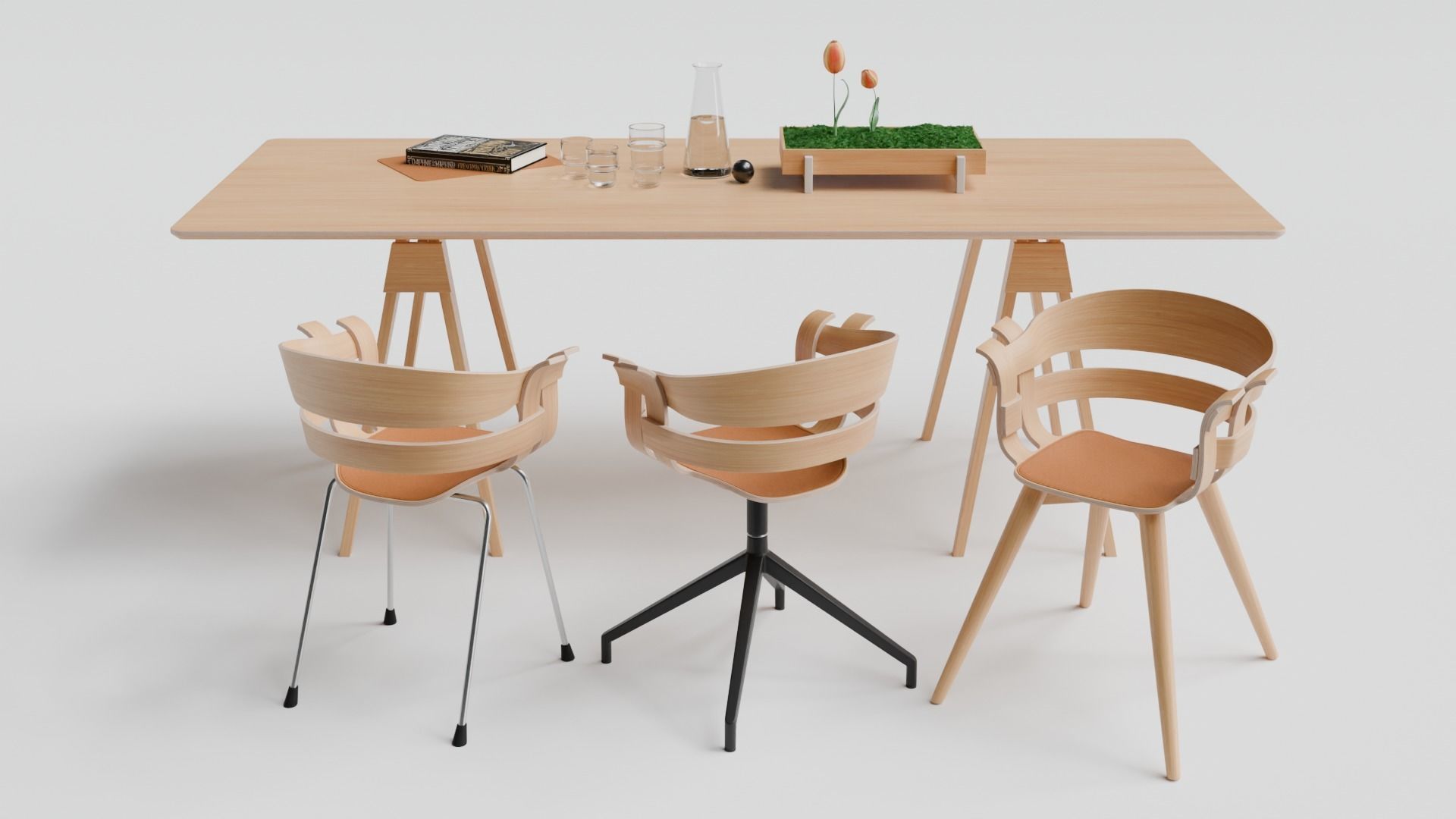 Arco table and Wick chair set 3D model_1