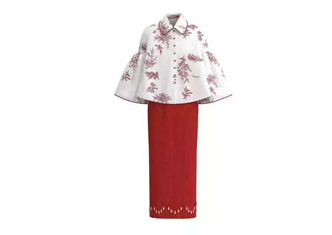 New Chinese-style trumpet-sleeve top with skirt Free low-poly 3D model