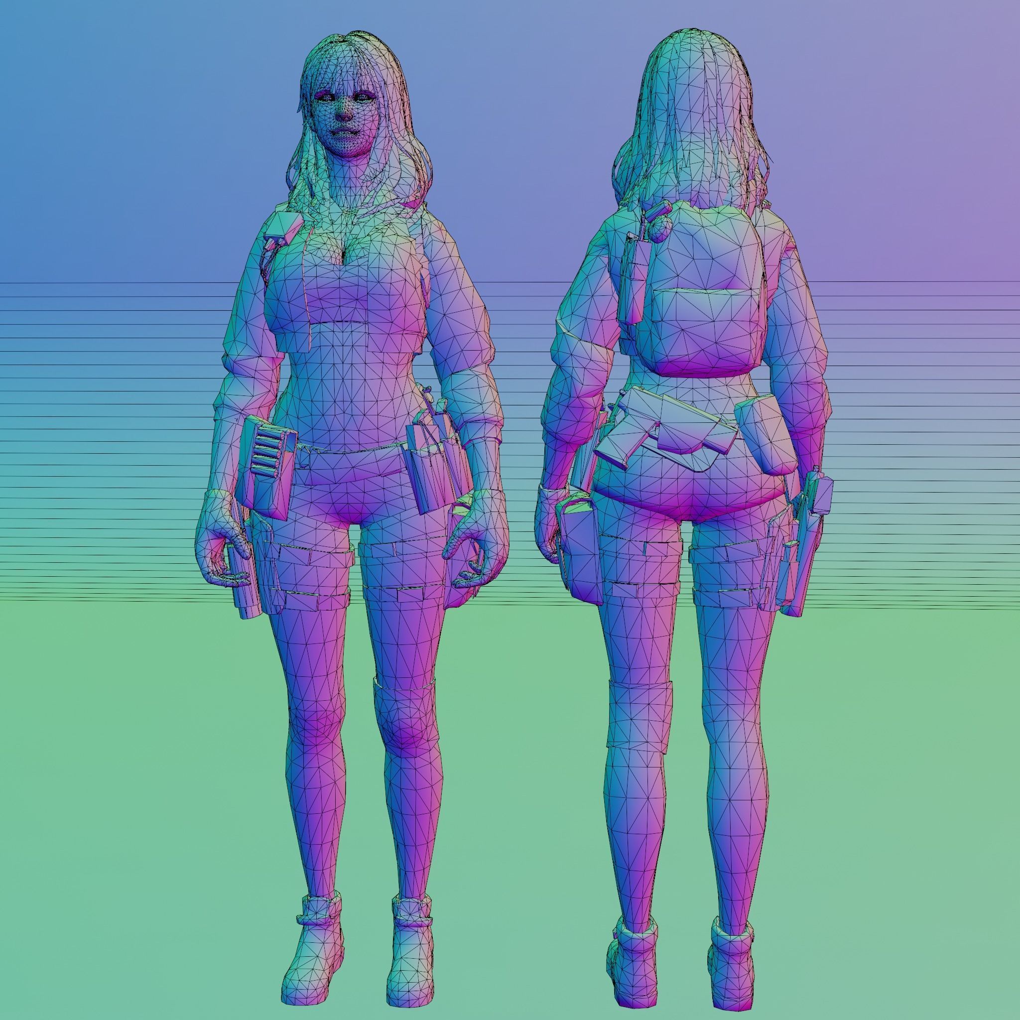 Female Fantasy Rigged Character 3D model_8