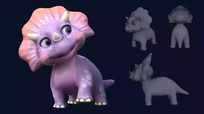 Asset - Cartoons - Dinosaur Triceratop Rigged 3D model