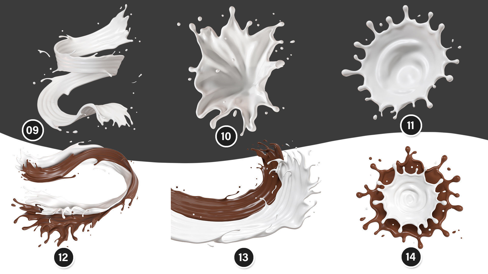 Splash Milk 20 Files 3D Model Collection _2