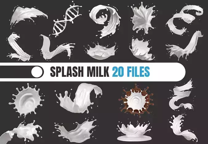Splash Milk 20 Files 3D Model Collection 