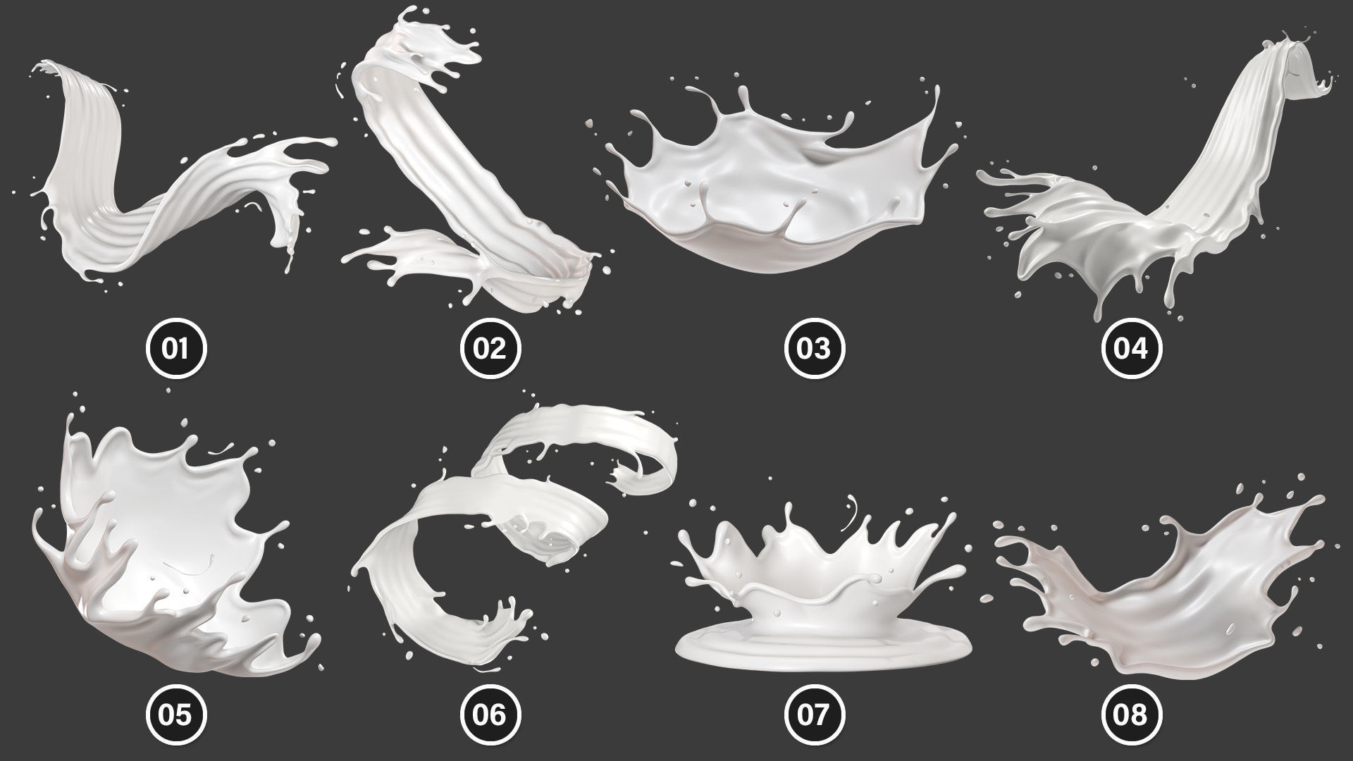 Splash Milk 20 Files 3D Model Collection _1