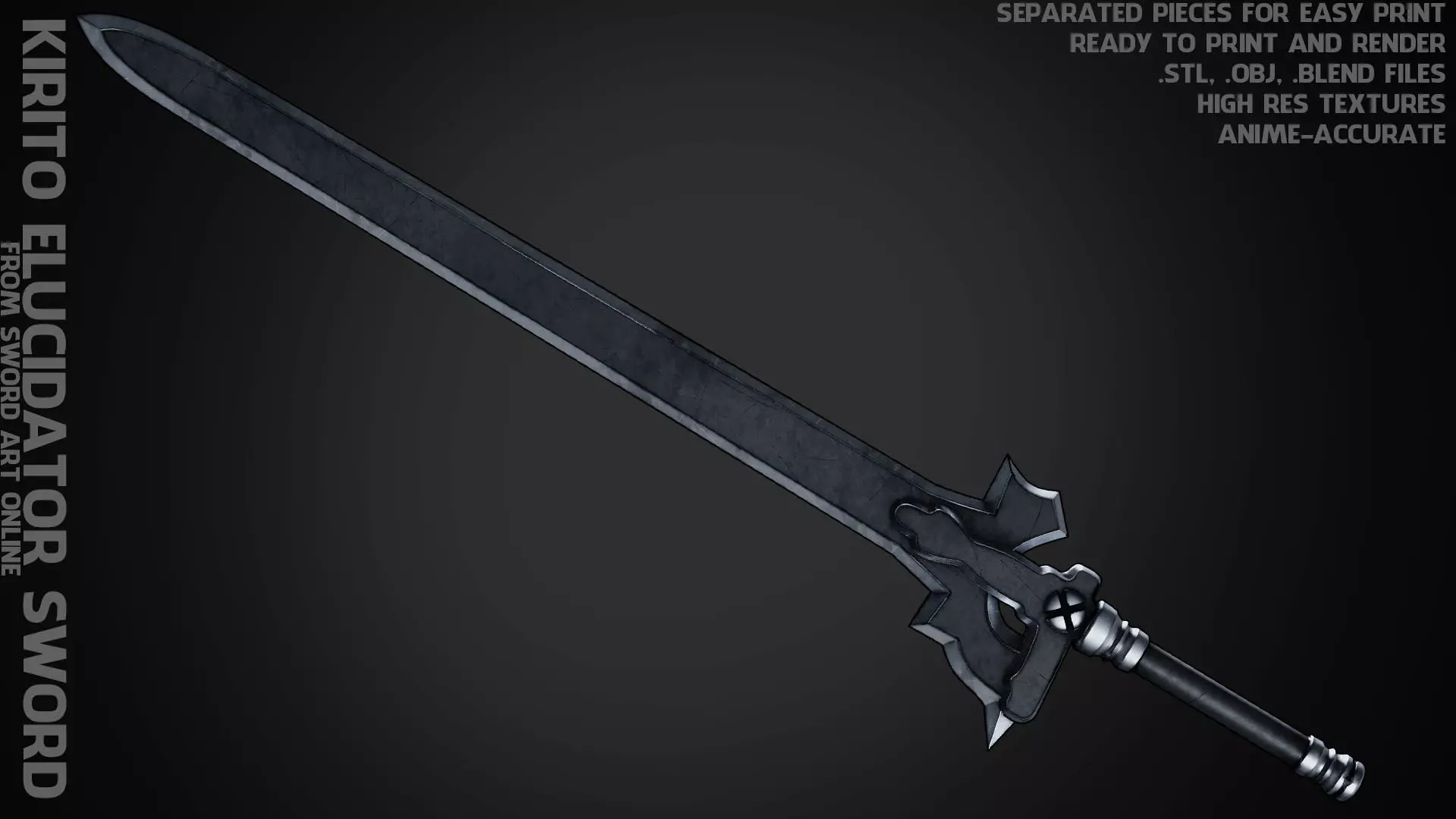 Sword Art Online Kirito Elucidator Sword for Cosplay 3D print model_0