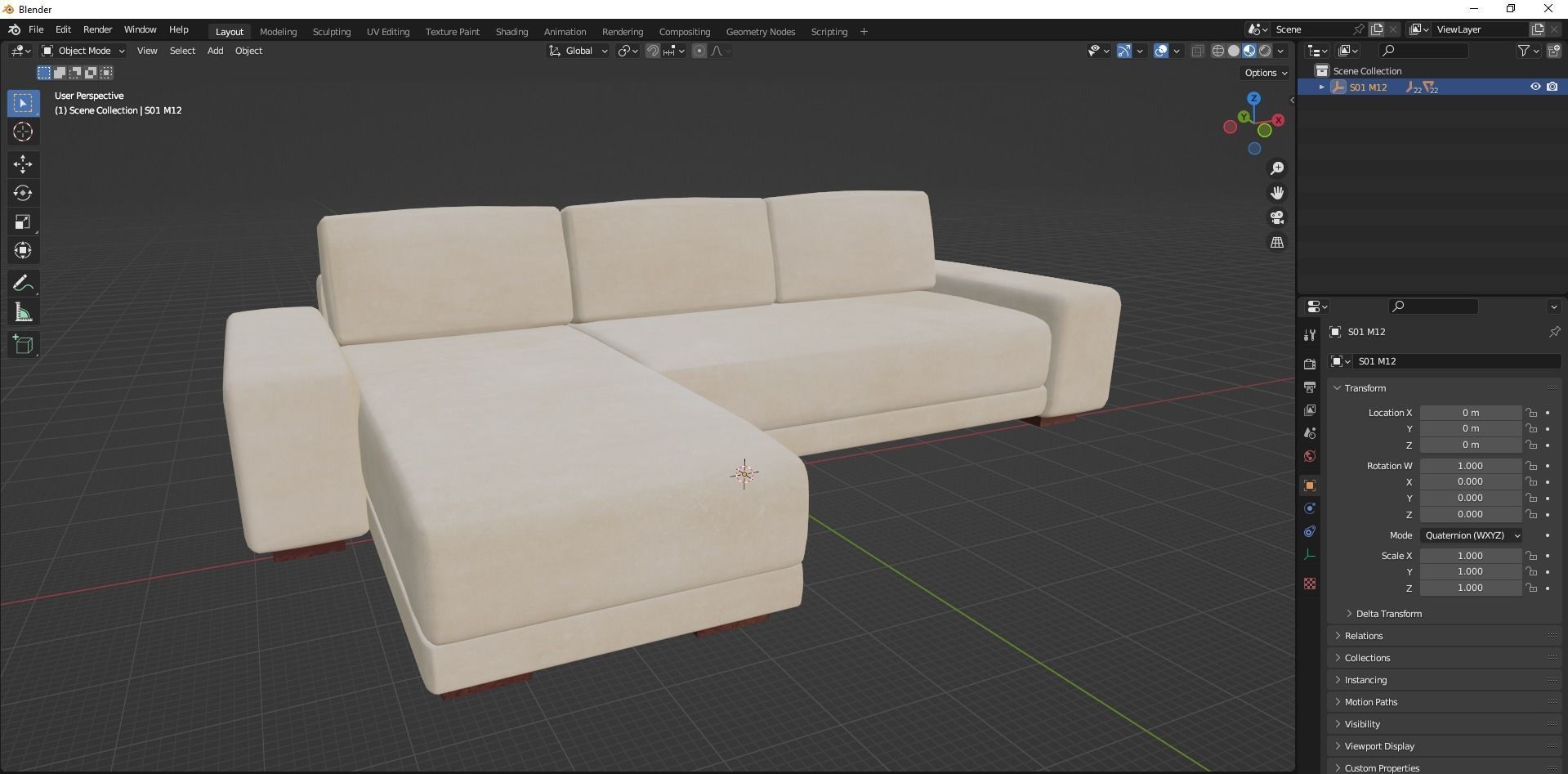 Horizon 2 Piece Sectional Sofa with Left-Arm Chaise Low-poly 3D model_16