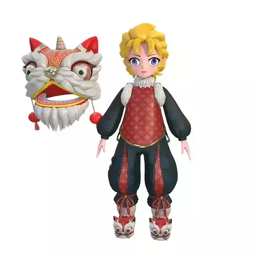 lion dance Low-poly 3D model